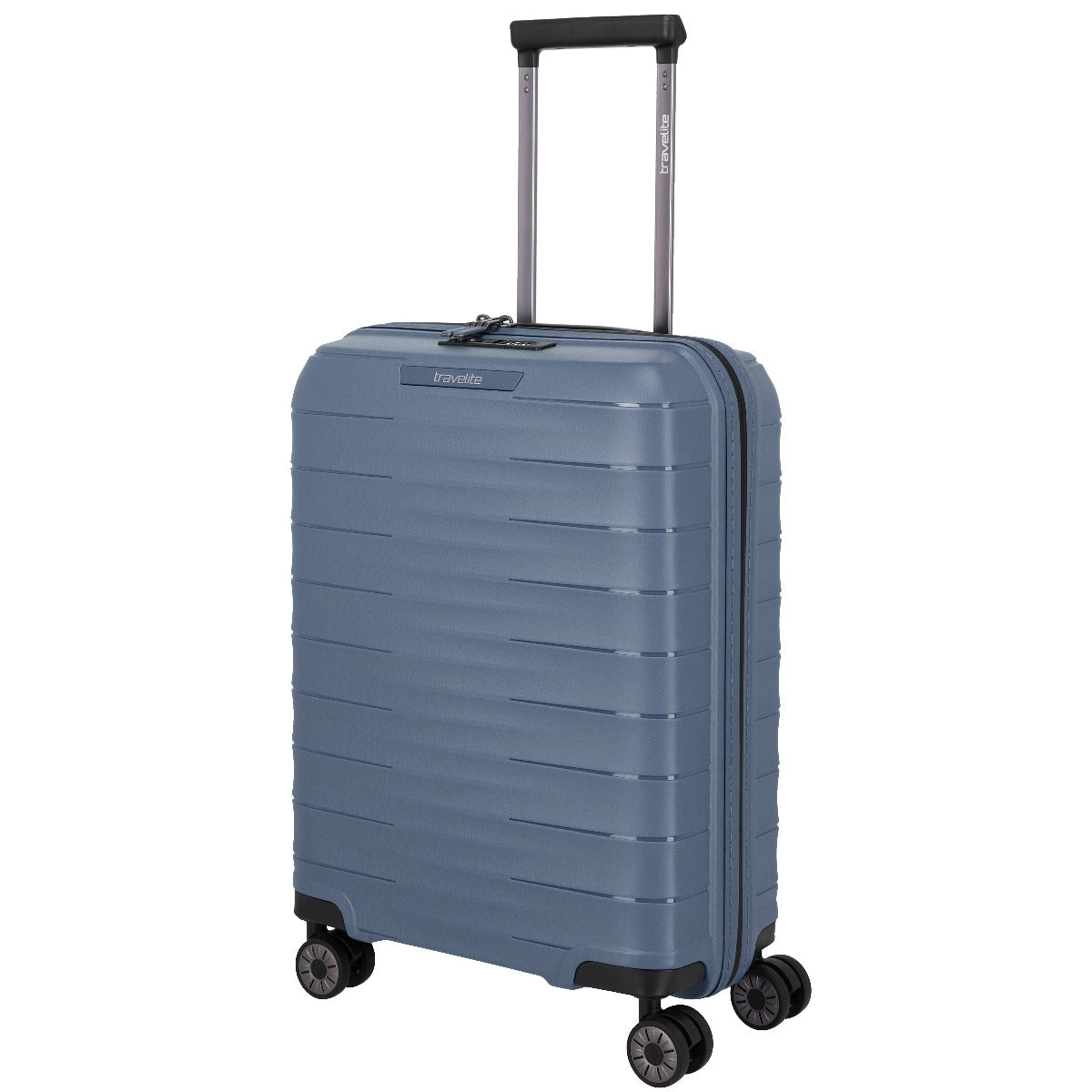 Frontansicht vom blauen Hartschalentrolley Mooby von Travelite