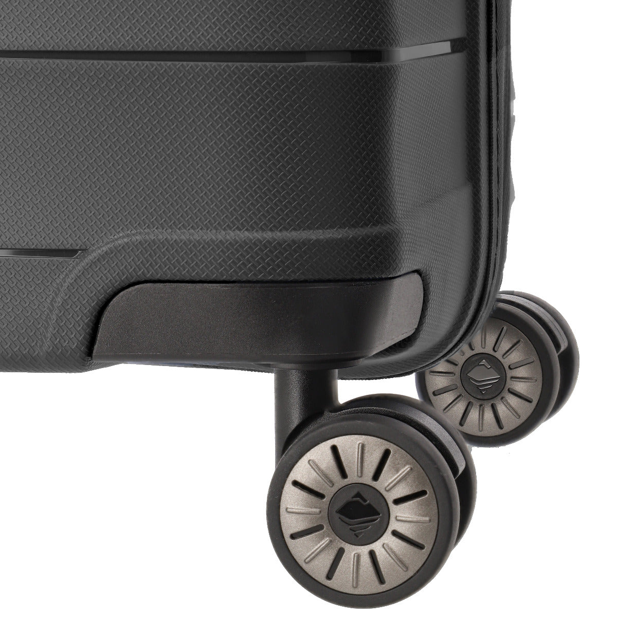 Detailansicht eines Doppelrolle von einem schwarzen Travelite Mooby Trolley