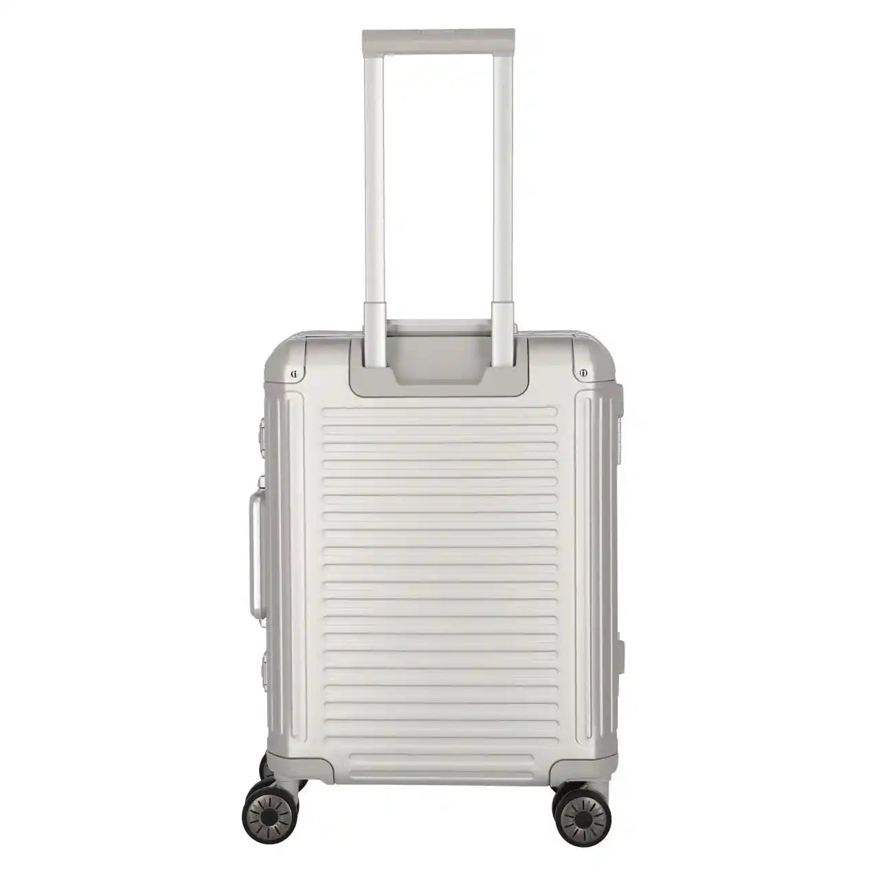 Rückansicht kleiner Koffer aus Aluminium - Business Handgepäck in silber