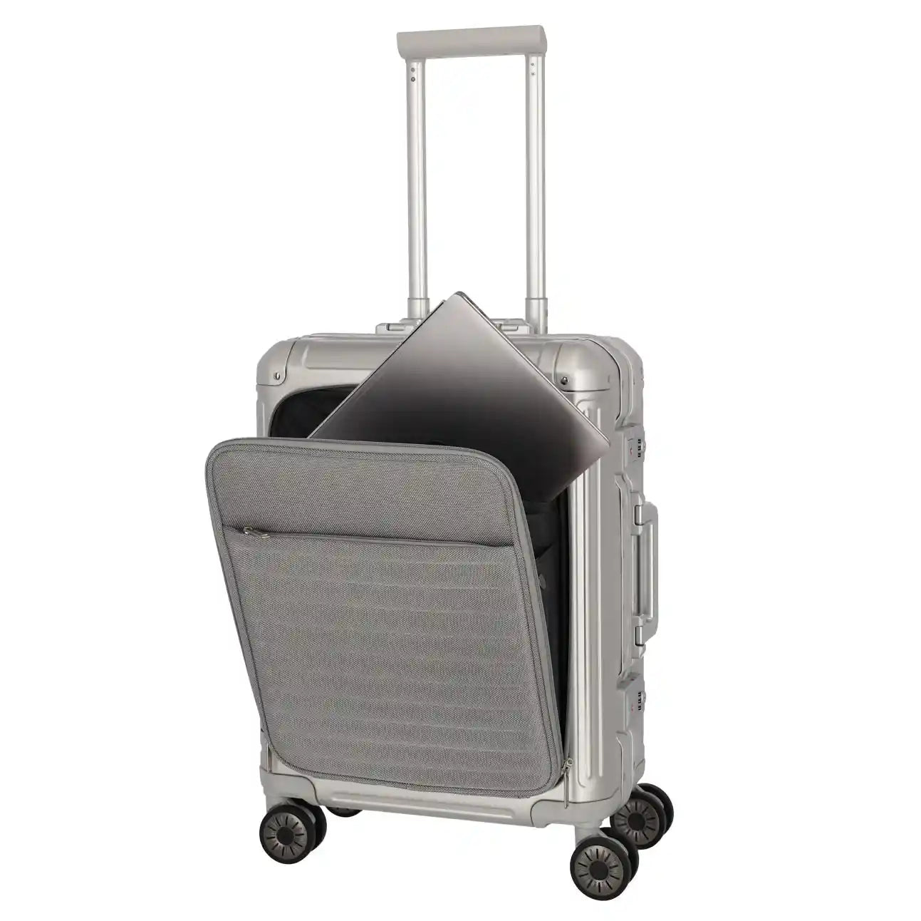 Travelite Next Trolley S mit Vortasche geöffnet - Laptopfach 15,6 Zoll und Tabletfach