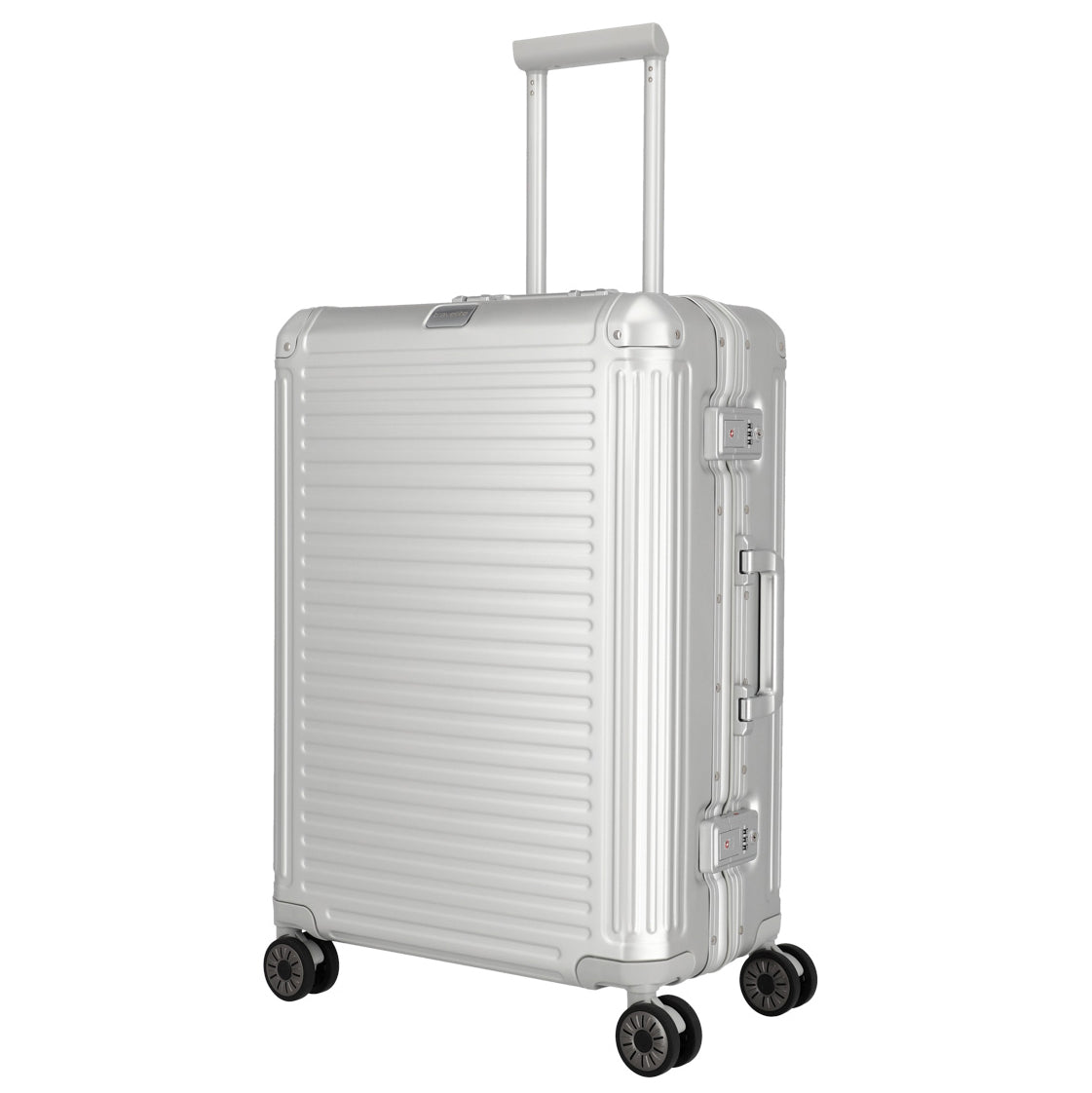 Travelite Next 4-Rollen Trolley M silber - Seitenansicht mit Rillenstruktur wie bei Rimowa