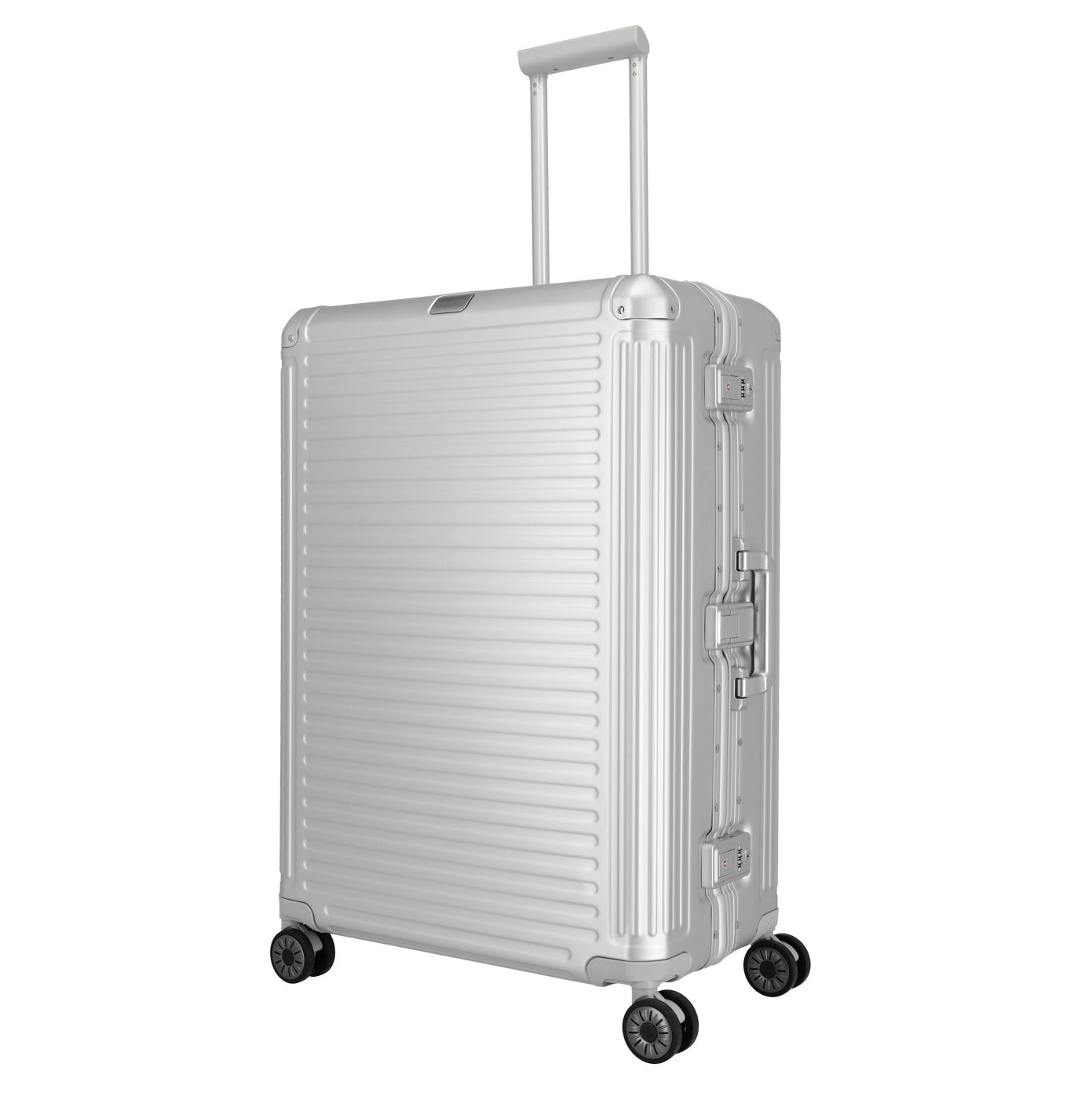 Travelite Next Aluminiumkoffer L 77 cm silber - großer 4-Rollen Trolley TSA