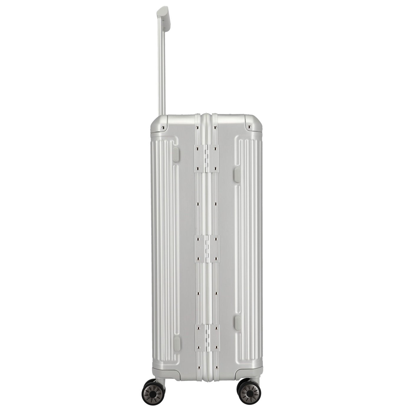 Seitenansicht von Travelite Next Aluminium Trolleys mit ausgezogenem Teleskopgestänge
