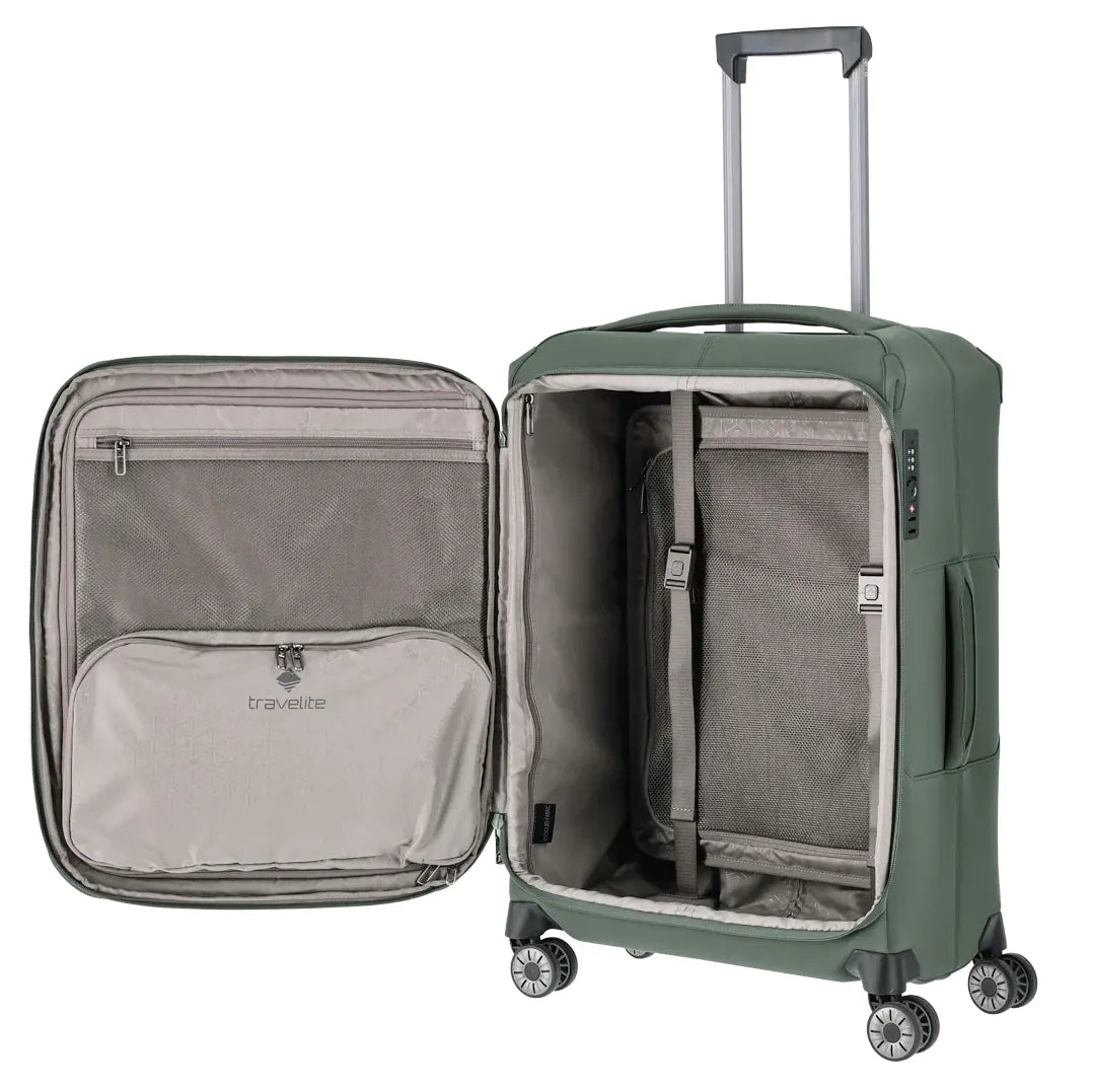 Innenansicht Travelite Priima 4-Rollen Trolley M 68cm grün, RV-Fächer