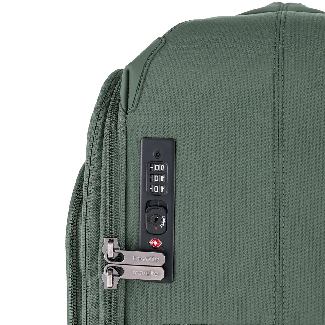 Detailansicht TSA Schloss Travelite Priima 4-Rollen Trolley M 68cm grün