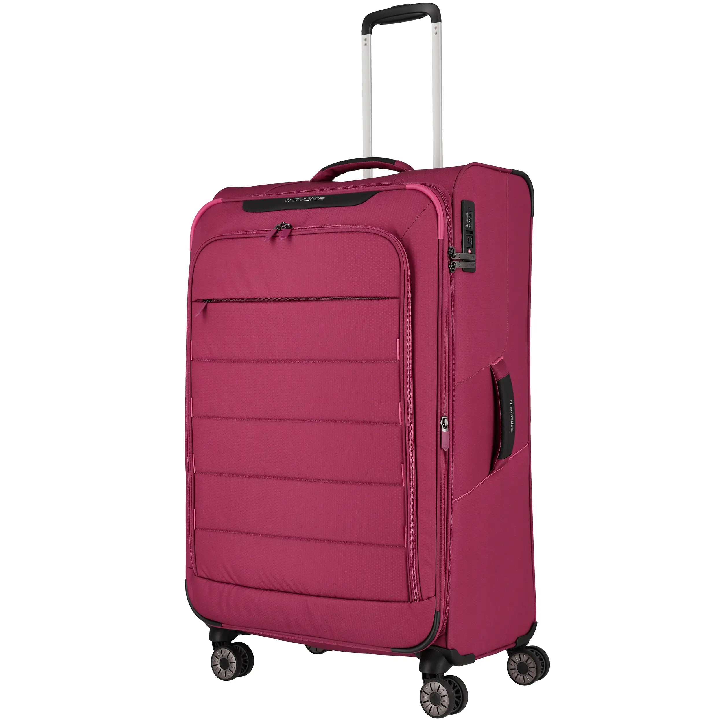 Travelite Skaii 4-Rollen Trolley 78 cm - rot - Seitenansicht mit Vortaschen