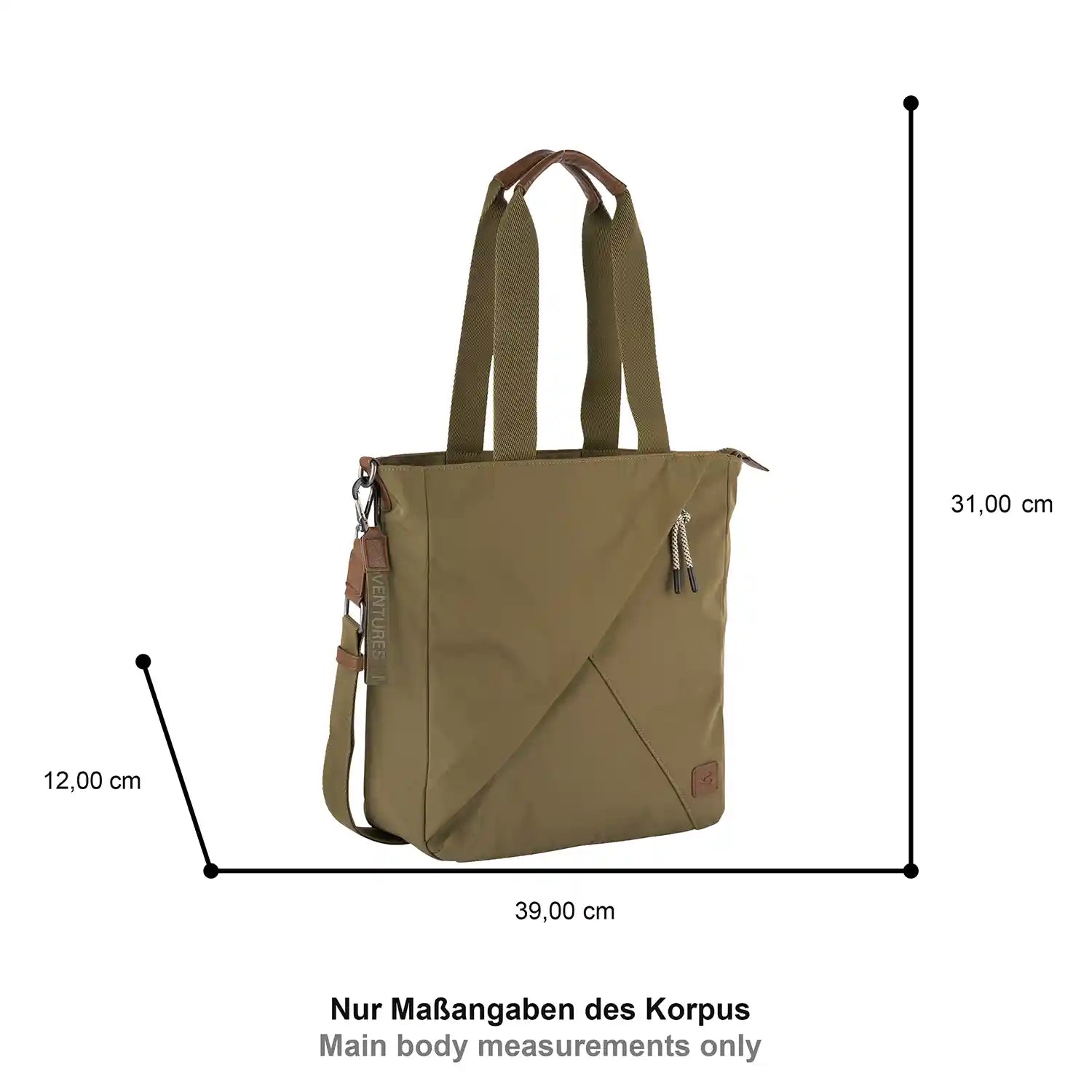 Bildliche Darstellung Außenmaße der Camel Active Aurum Zip Tote Bag M