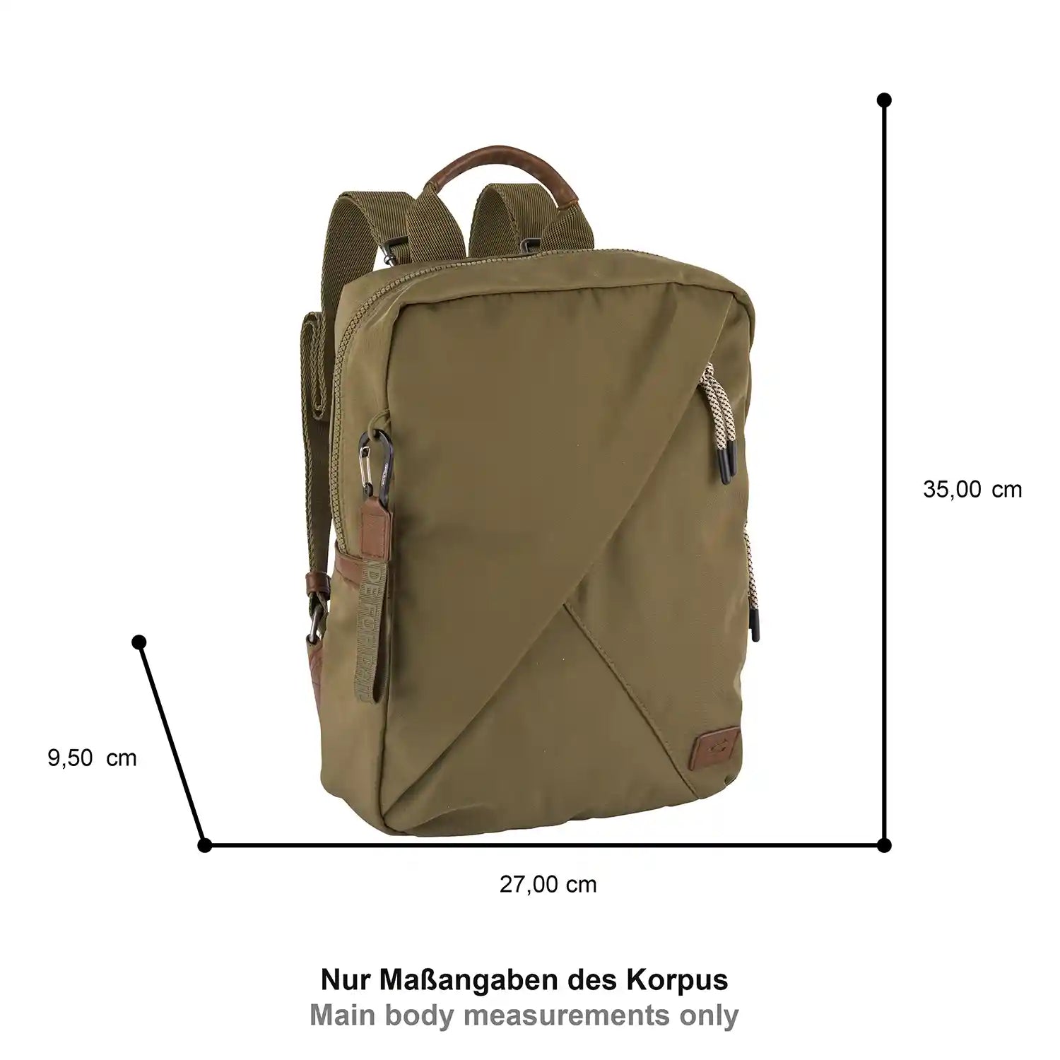 Bildliche Darstellung der Außenmaße Camel Active Aurum Backpack M