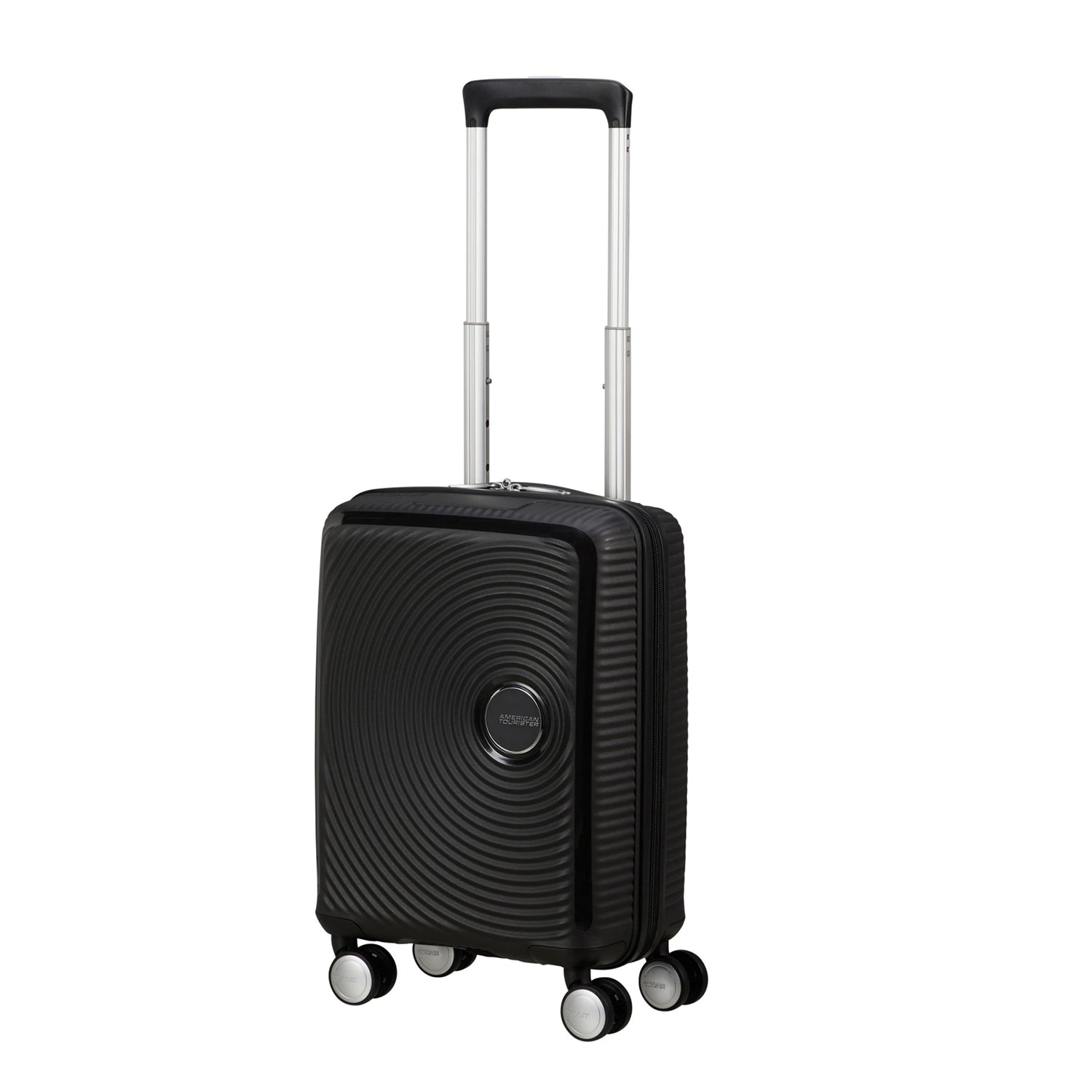 American Tourister Soundbox Mini Spinner 4-Rollen Trolley 47 cm in Bass Black mit ausgezogenem Gestänge