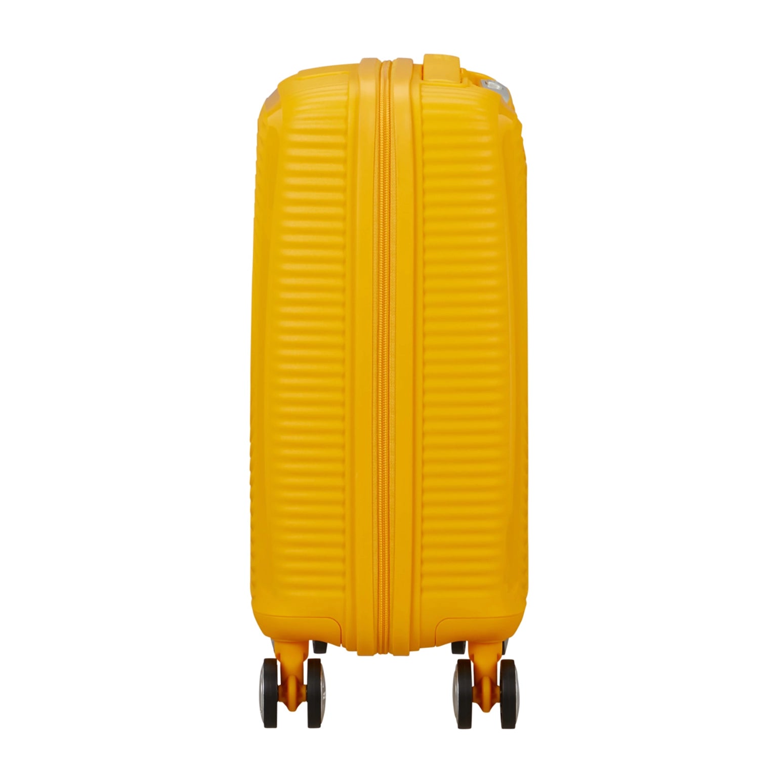 Seitenansicht des gelben Minit Koffers von American Tourister