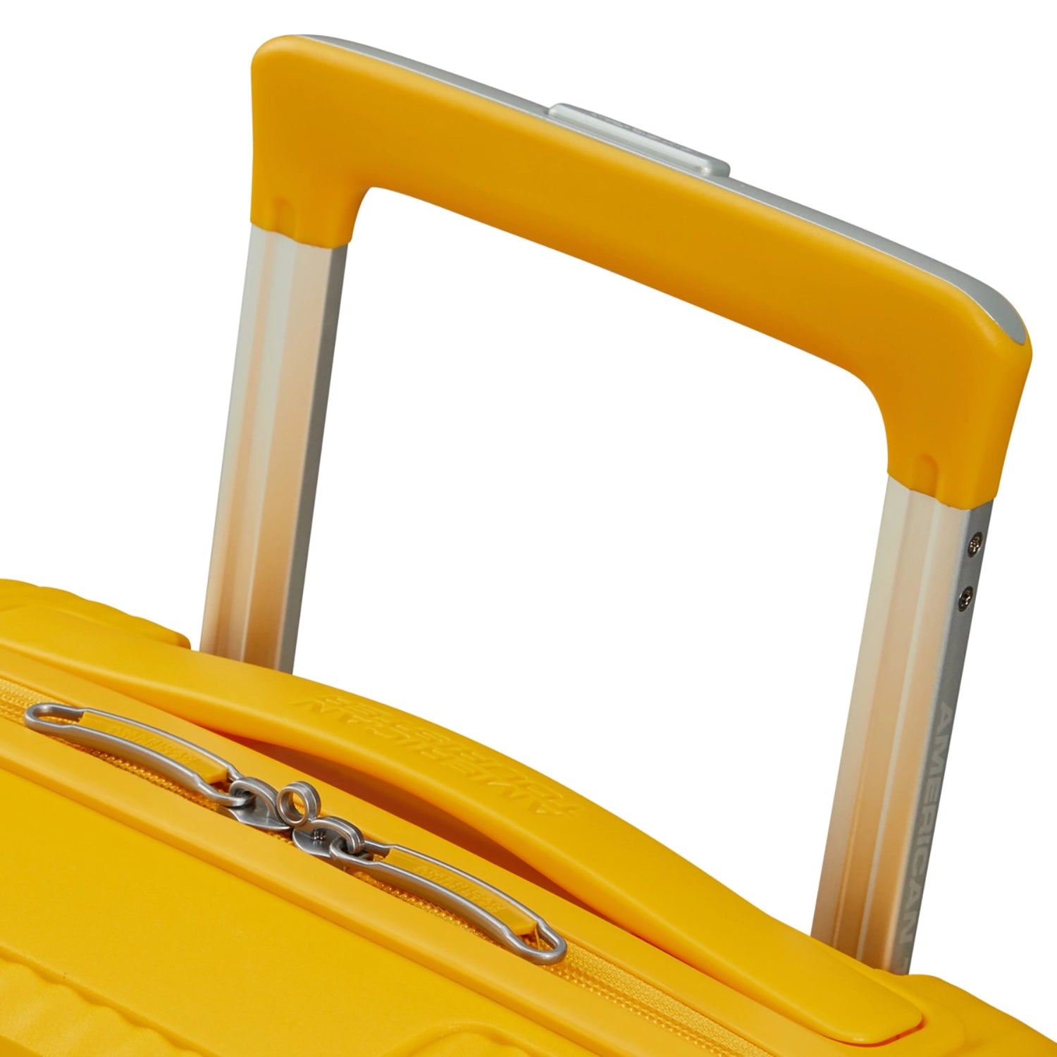 Zoomansicht des Griffes am gelben Mini-Trolleys von American Tourister