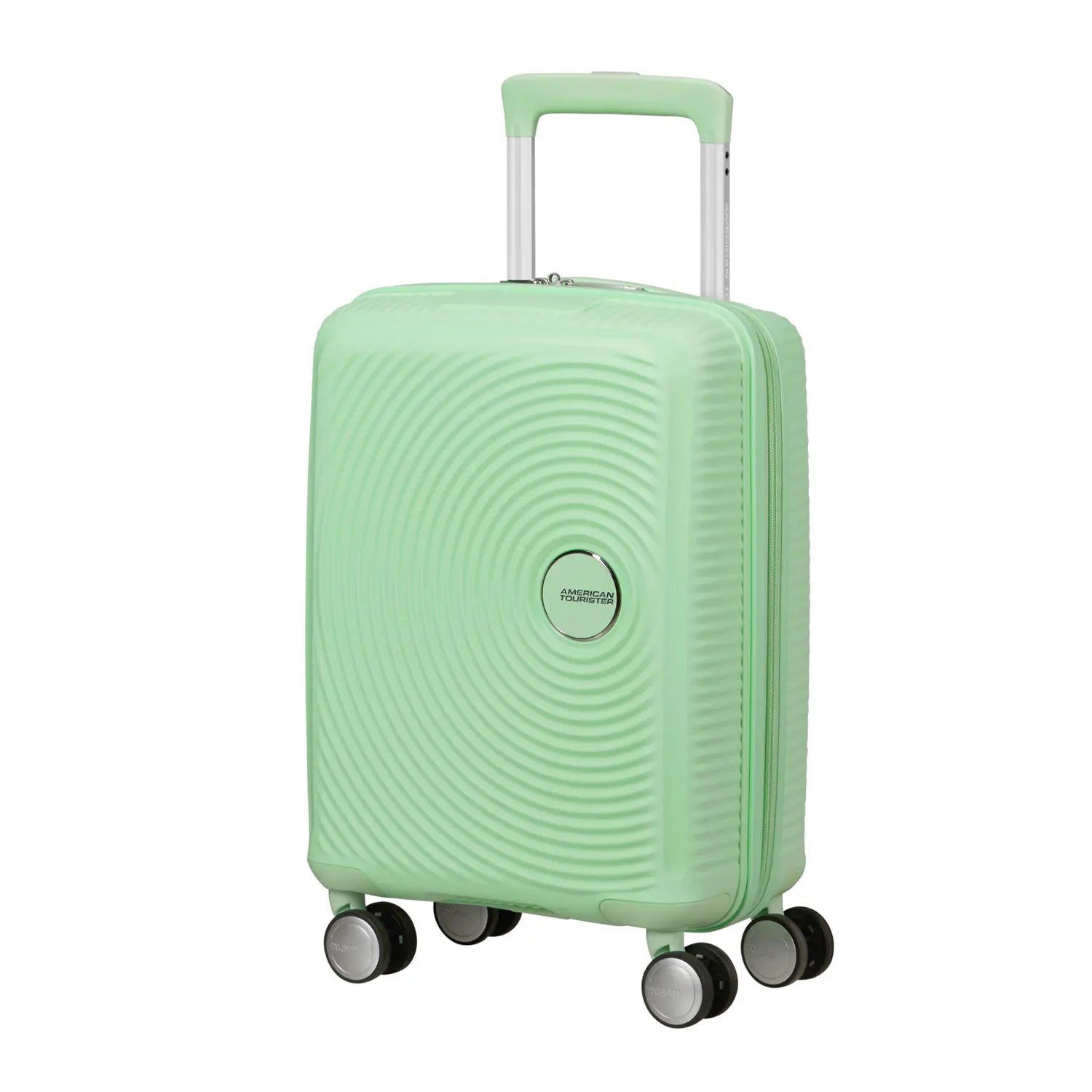 Mini Trolley in Hellgrün von vorne mit kreisrundem Rillen-Design