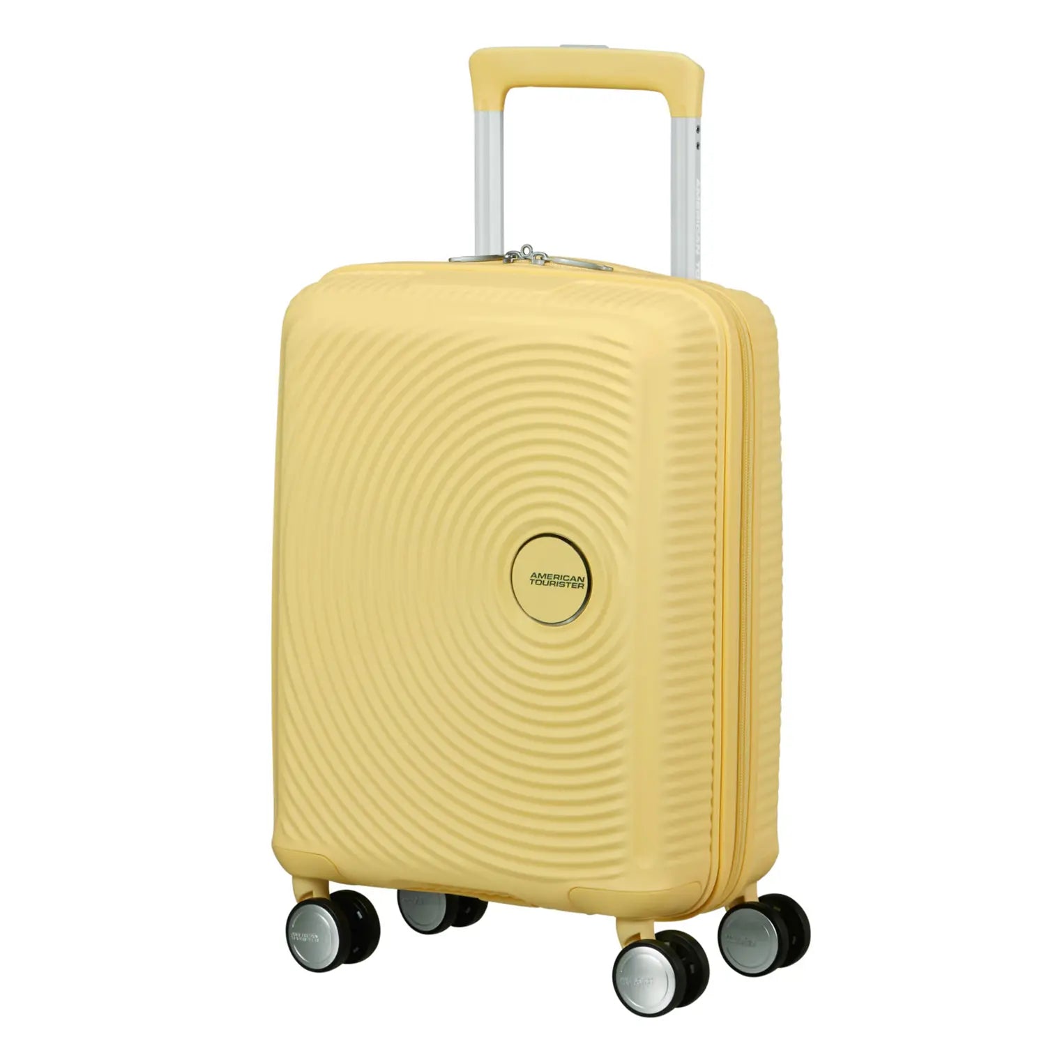 Kleiner 4-Rollen Koffer aus robuster Hartschale in Pastelgelb