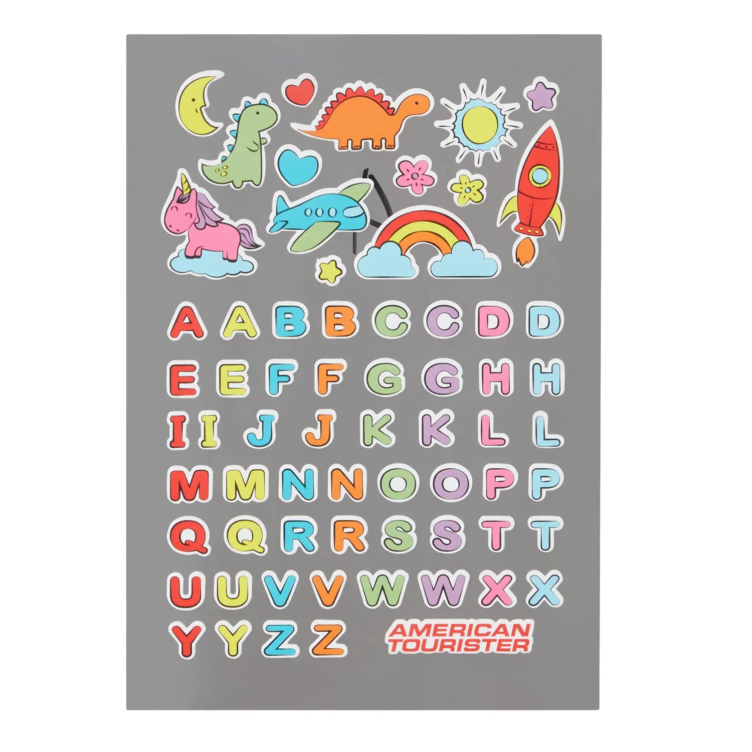 Bunte Stickermit Buchstaben und Motiven zum Verzieren des Trolleys