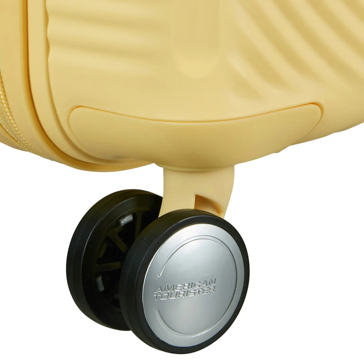 Nahaufnahme einer Doppelrolle vom gelben Mini Trolley mit 47 cm