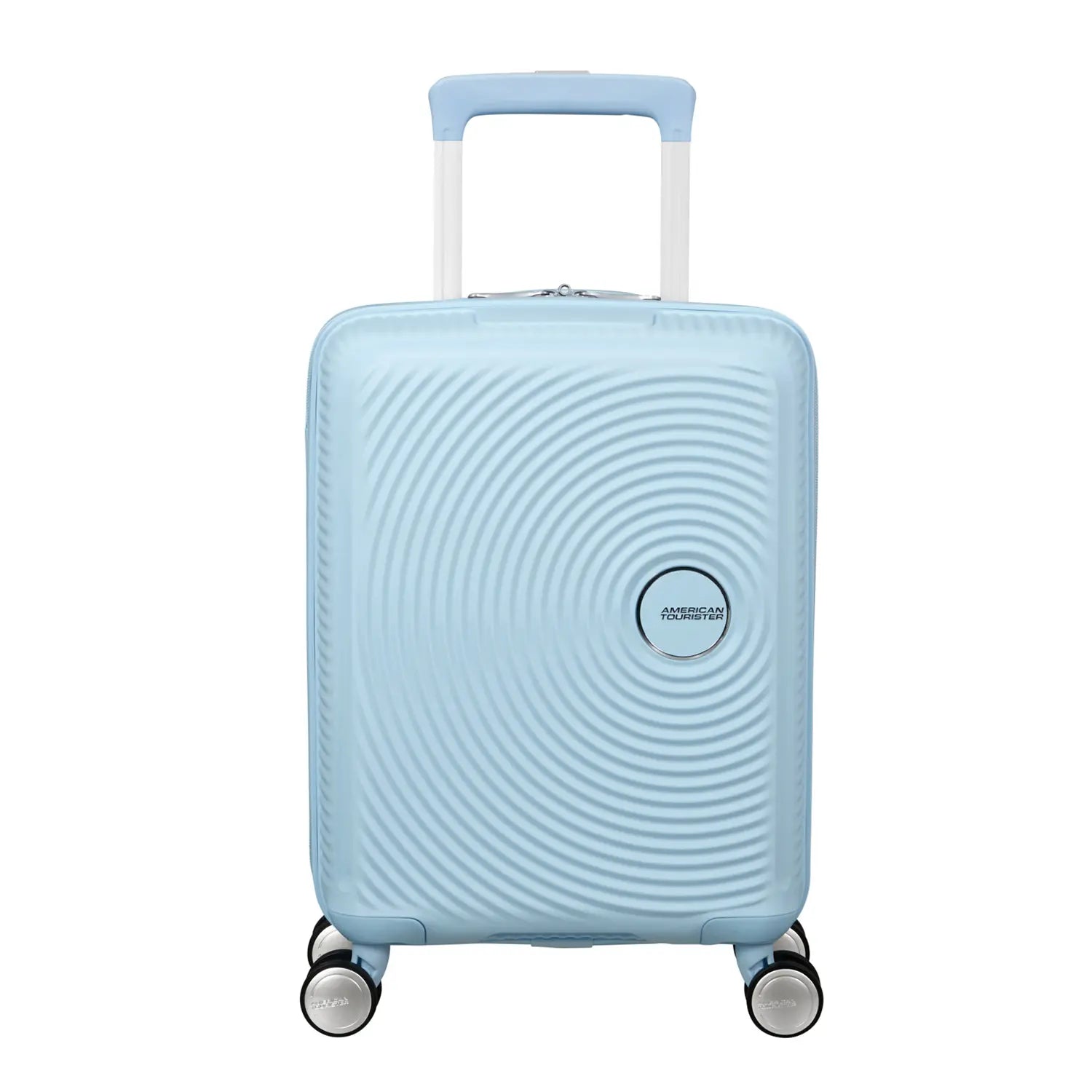 Frontansicht American Tourister Soundbox Mini Spinner 4-Rollen Trolley 47 cm in Pastel Blue