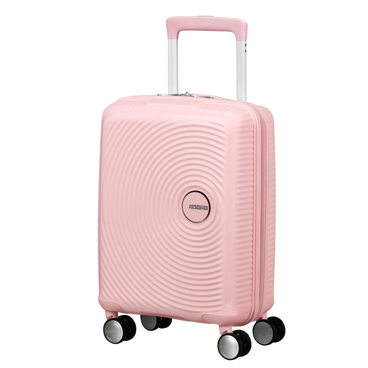 Mini Trolley in Zartrosa von vorne mit kreisrundem Rillen-Design