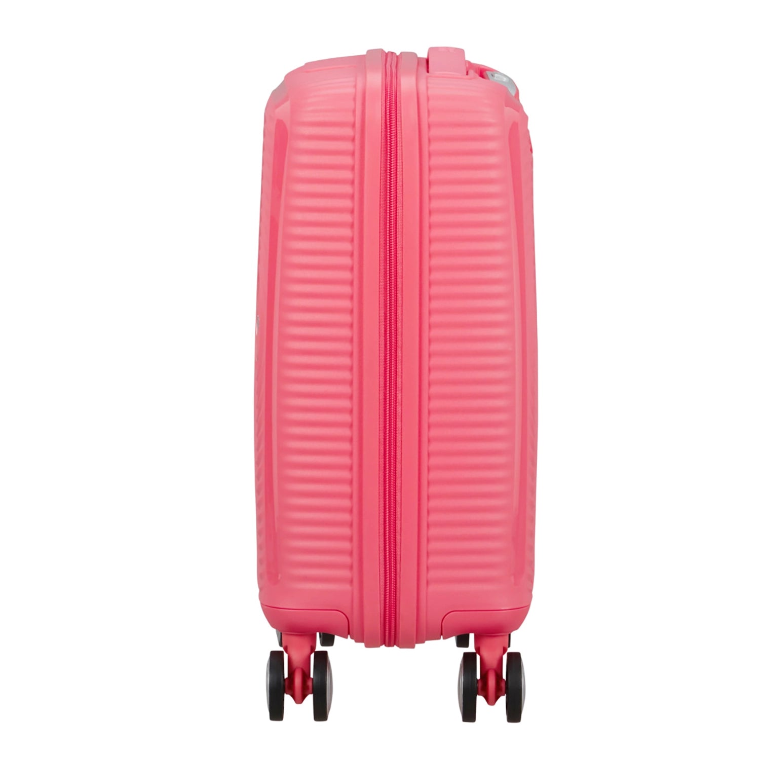 Seitenansicht des Mini 4-Rollen Trolleys in Coral Pink von American Tourister