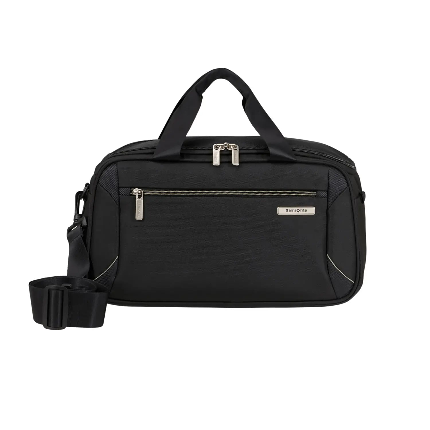Vorderansicht der Samsonite Base Breeze Underseat Duffle XS – elegante schwarze Tasche mit Reißverschluss