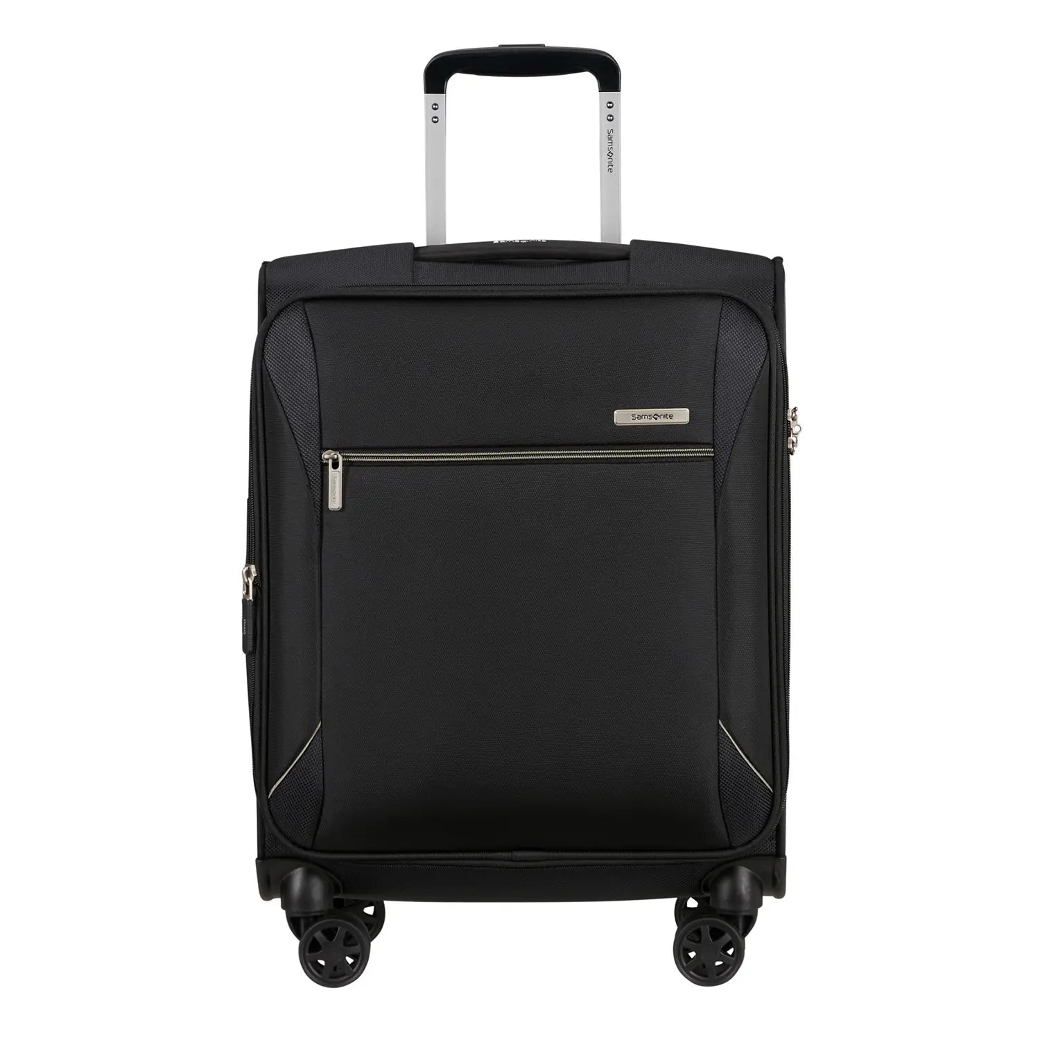 Vorderansicht des Samsonite Base Breeze Spinner 55 cm – kompakter Koffer in Schwarz