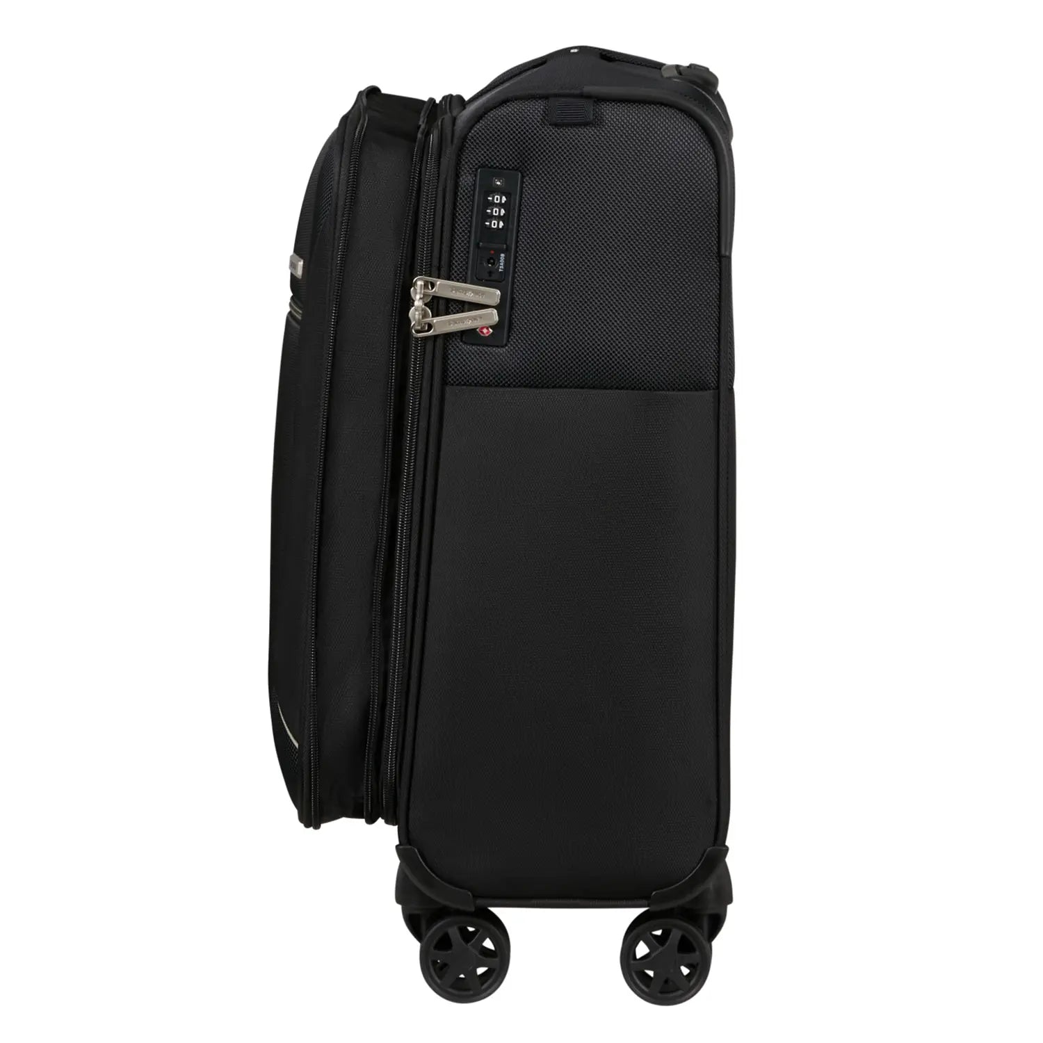Seitenansicht des Samsonite Base Breeze Spinner 55 cm mit Dehnfalte zur Volumenerweiterung