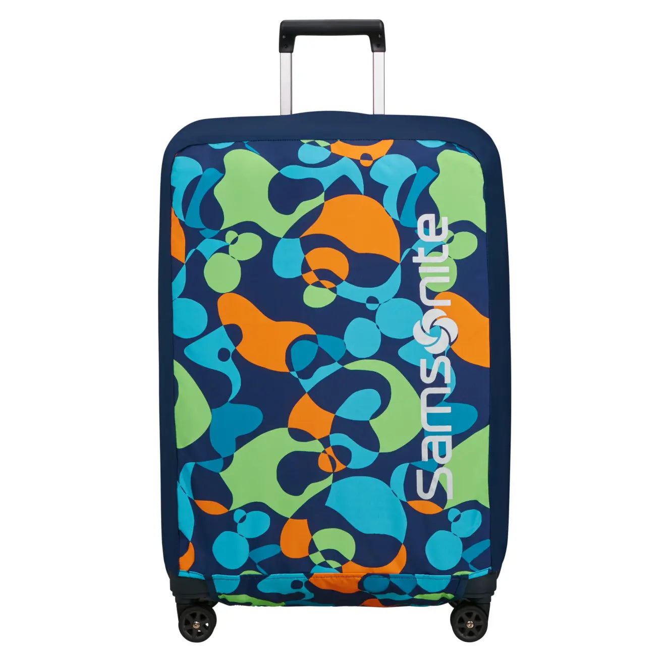 Detailansicht der Samsonite TA Revolution Kofferhülle L – Colorwave mit elastischem, wasserabweisendem Material und modernem Farbverlauf