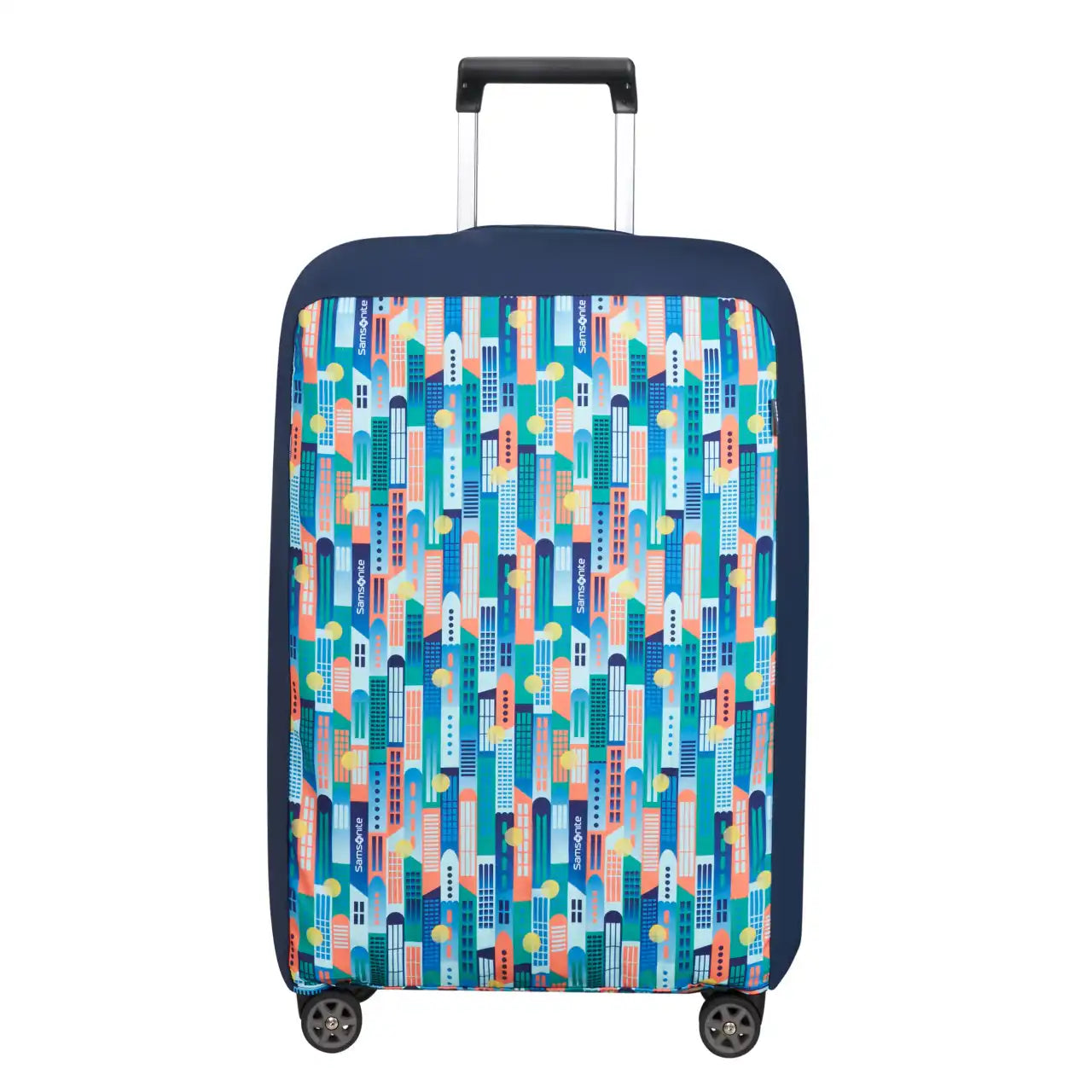 Samsonite TA Revolution faltbare Kofferhülle M im City Print Design – robuster, passgenauer Schutz für mittelgroße Koffer