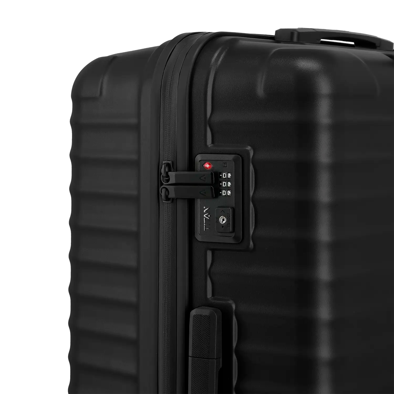 Titan Upgrade Trolley L - Zusätzliche Funktionsansicht vom TSA-Zahlenschloss des 4-Rad Systems Nightshade Black