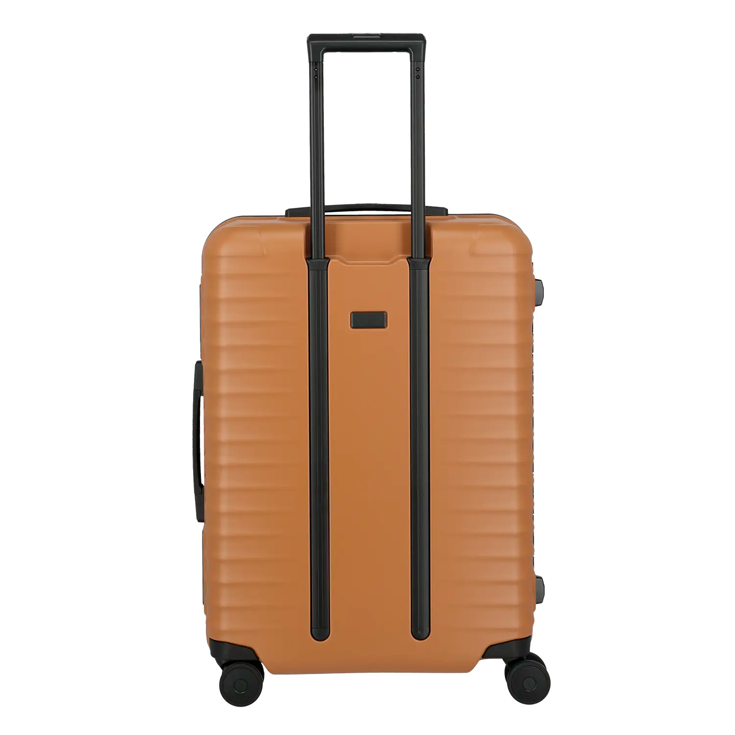 Titan Overseas 4-Rad Trolley M+ 69 cm in Canyon Bronze - Rückansicht mit TSA-Schlössern und Teleskopgriff