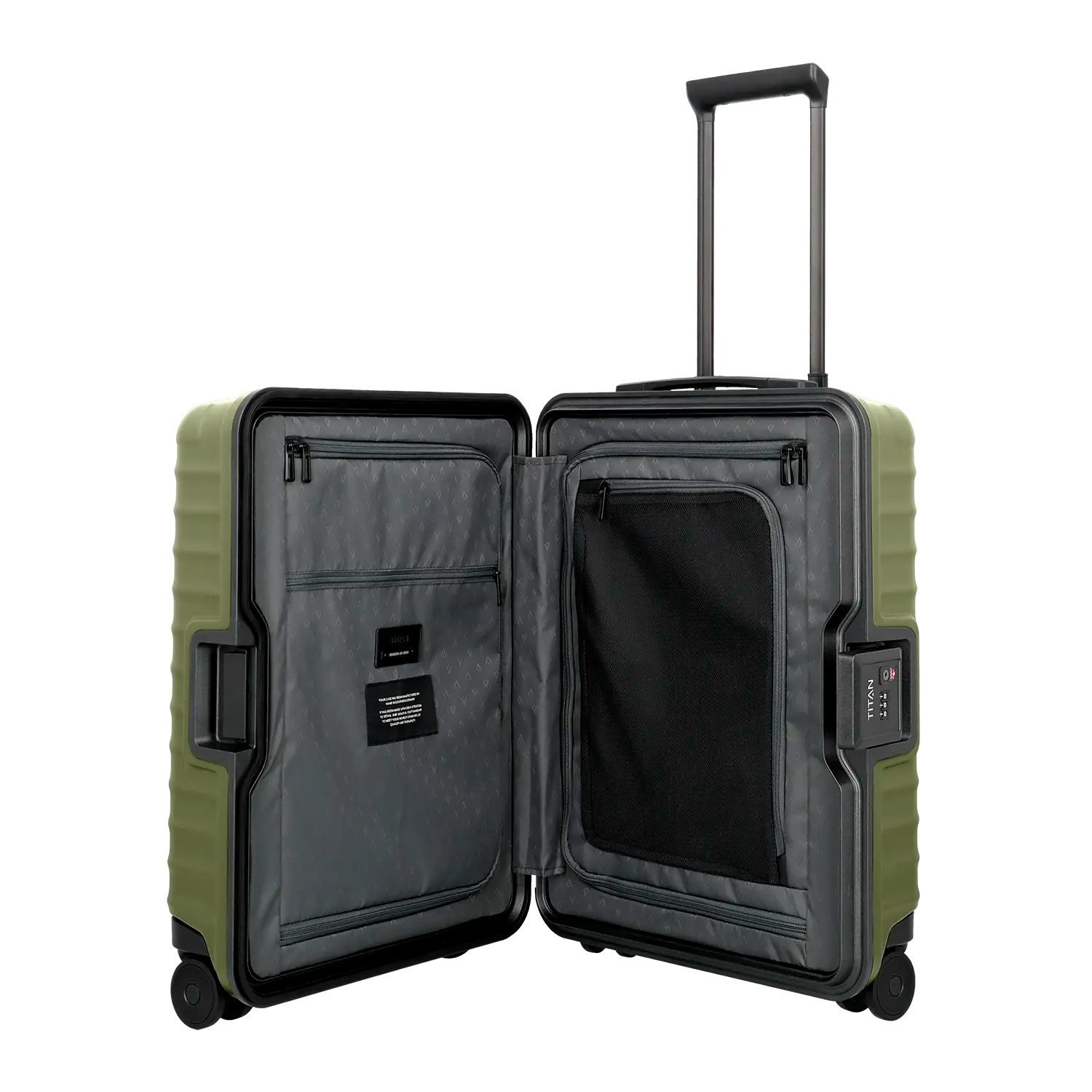 Titan Overseas S23 Forest Green - Innenansicht mit Packgurten und Fächern