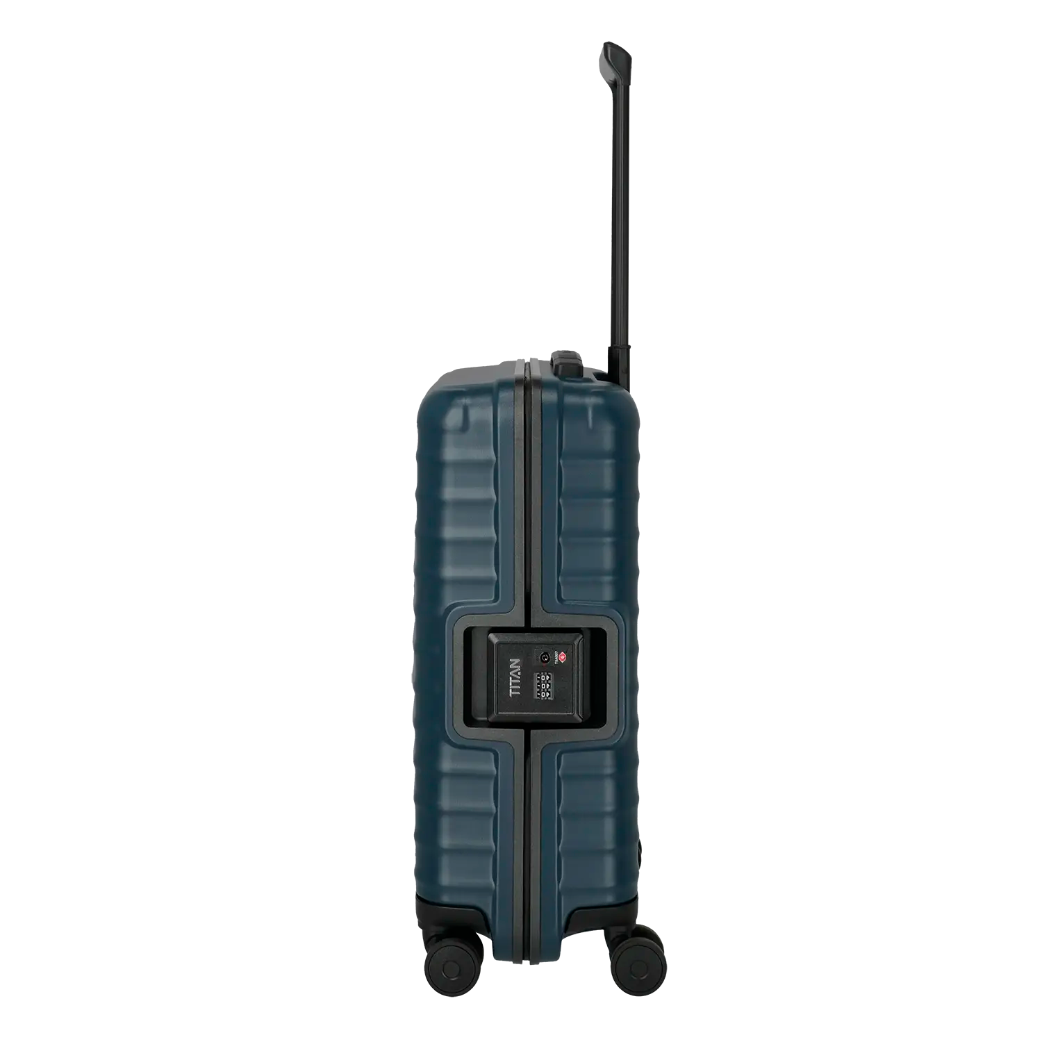 Kleiner Koffer Titan Overseas Trolley S20 Midnight Blue - Seitenansicht mit TSA Zahlenschloss