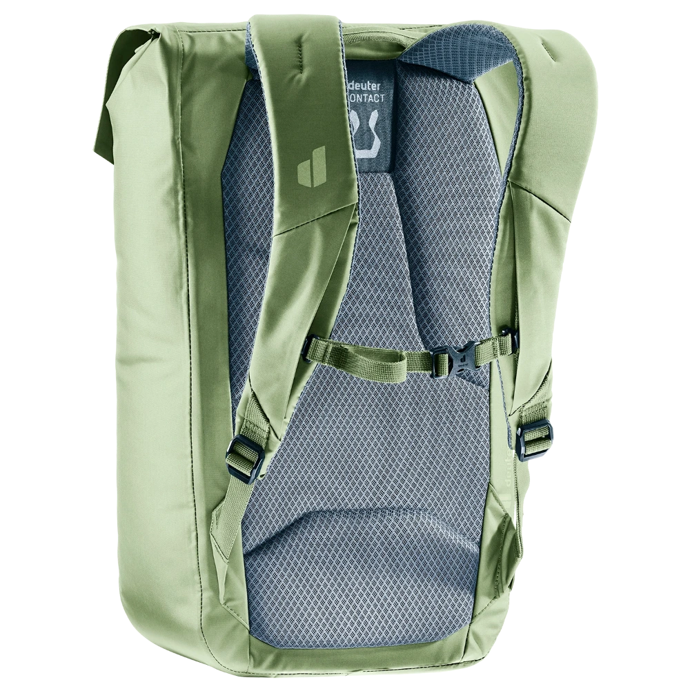 Rückansicht eines grünen Rucksacks von Deuter