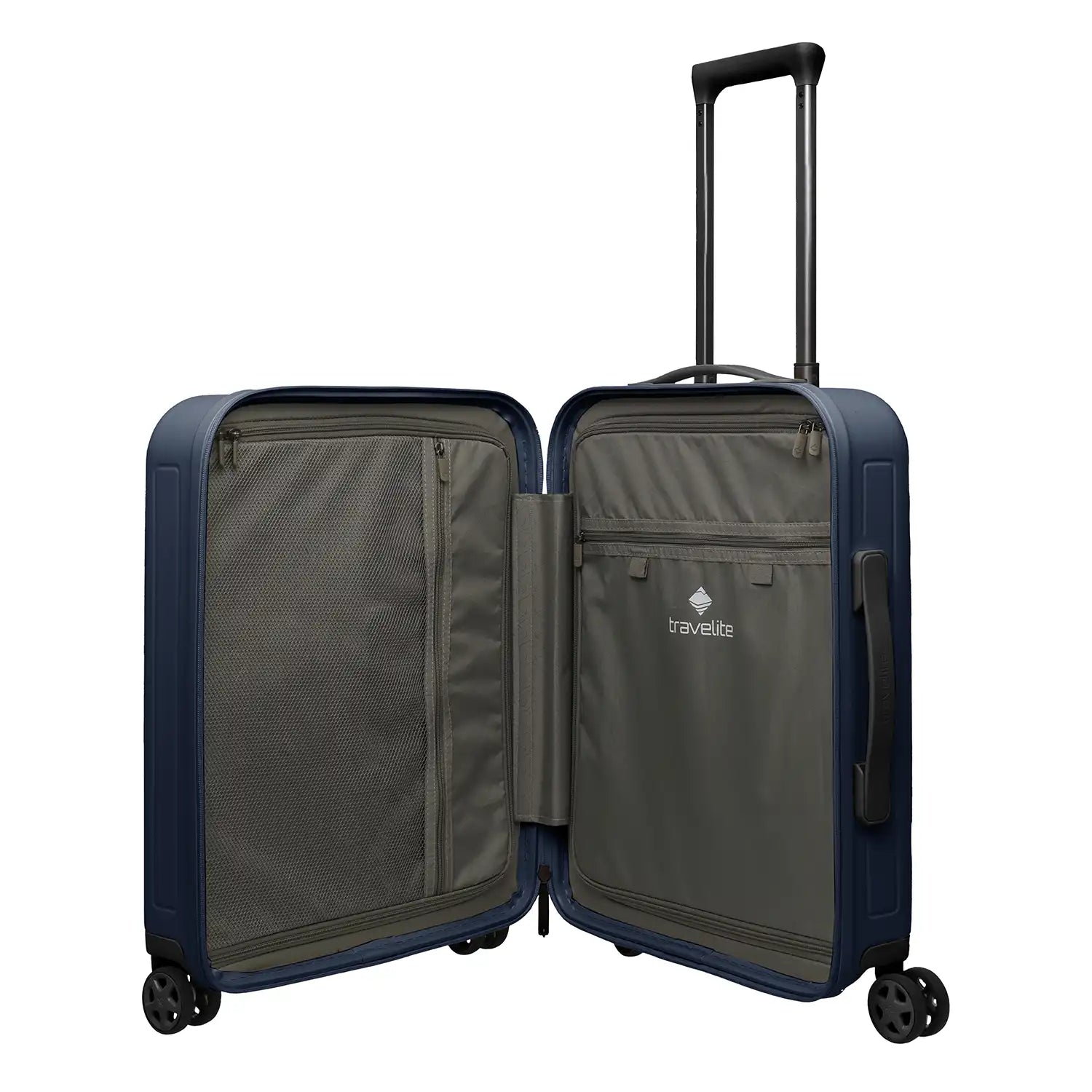Innenansicht des Travelite Panello 4-Rollen Trolley S 55 cm – Night Sky mit Reißverschluss-Trennwänden