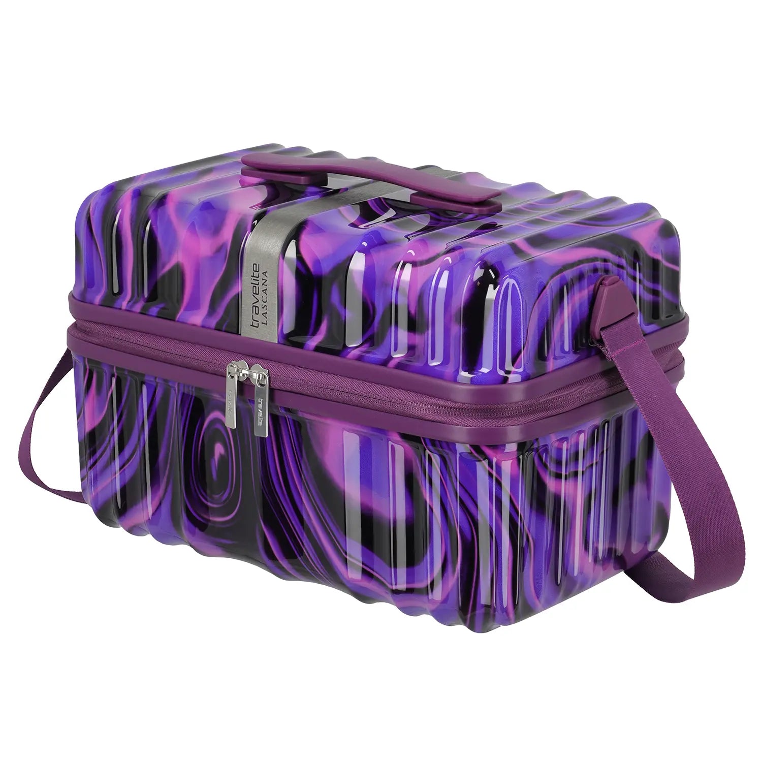 Seitenansicht Travelite Lascana Edition Beautycase Purple Swirl – kompaktes Beautycase für Make-up und Pflegeprodukte