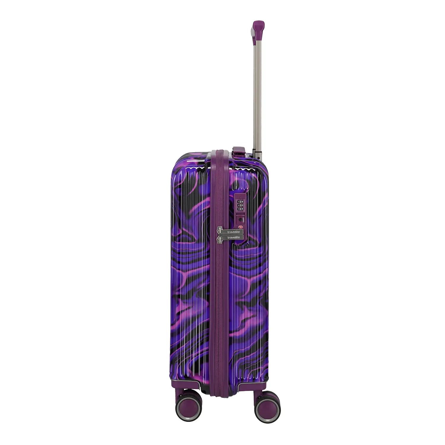 Travelite Lascana Edition Trolley S 55 cm cm Purple Swirl - Seitenansicht mit TSA-Zahlenschloss und Griff