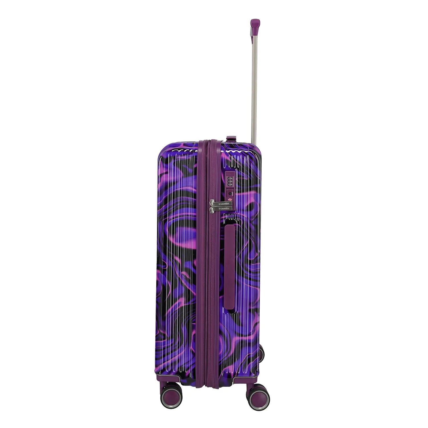ravelite Lascana Edition Trolley M 65 cm Purple Swirl - Seitenansicht mit TSA-Zahlenschloss und Tragegriff