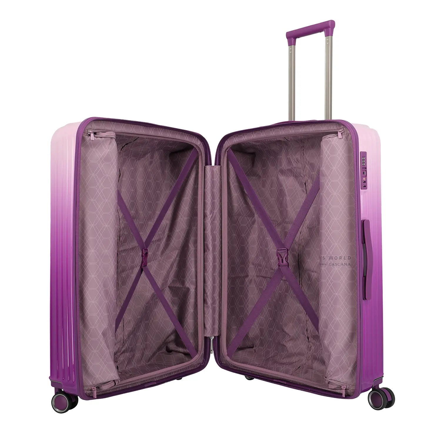 Durchdachte Inneneinteilung des 76 cm Trolleys mit Kreuzpackgurten und Dehnfalte für maximalen Staurau