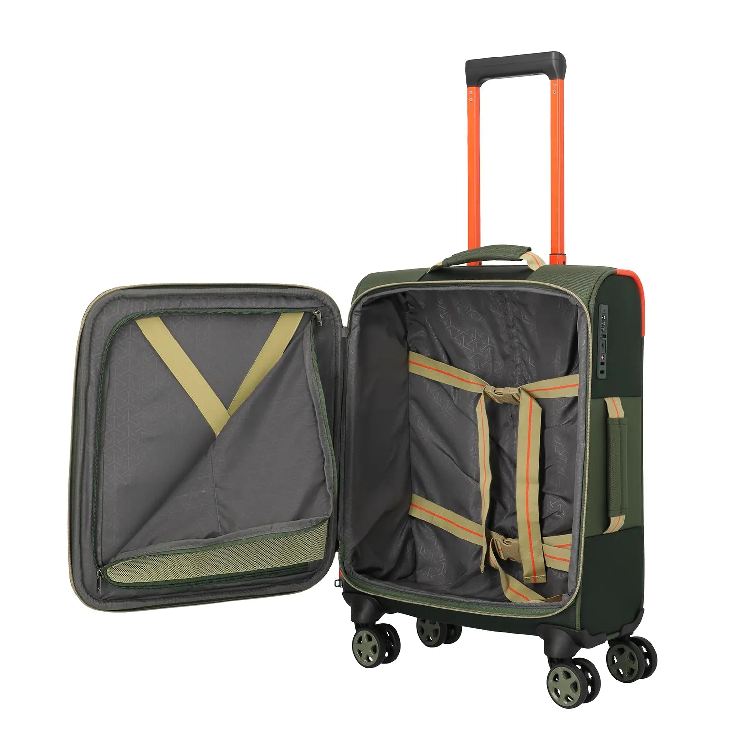Travelite Color Craze 4-Rollen Trolley S 55 cm Oliv - Kabinentrolley mit Packgurten und Netzfach innen