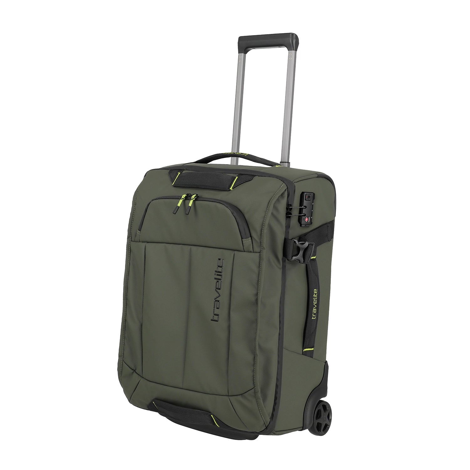 Travelite Briize Rollenreisetasche S 55 cm in Khaki - Frontansicht mit Rollen und Griff
