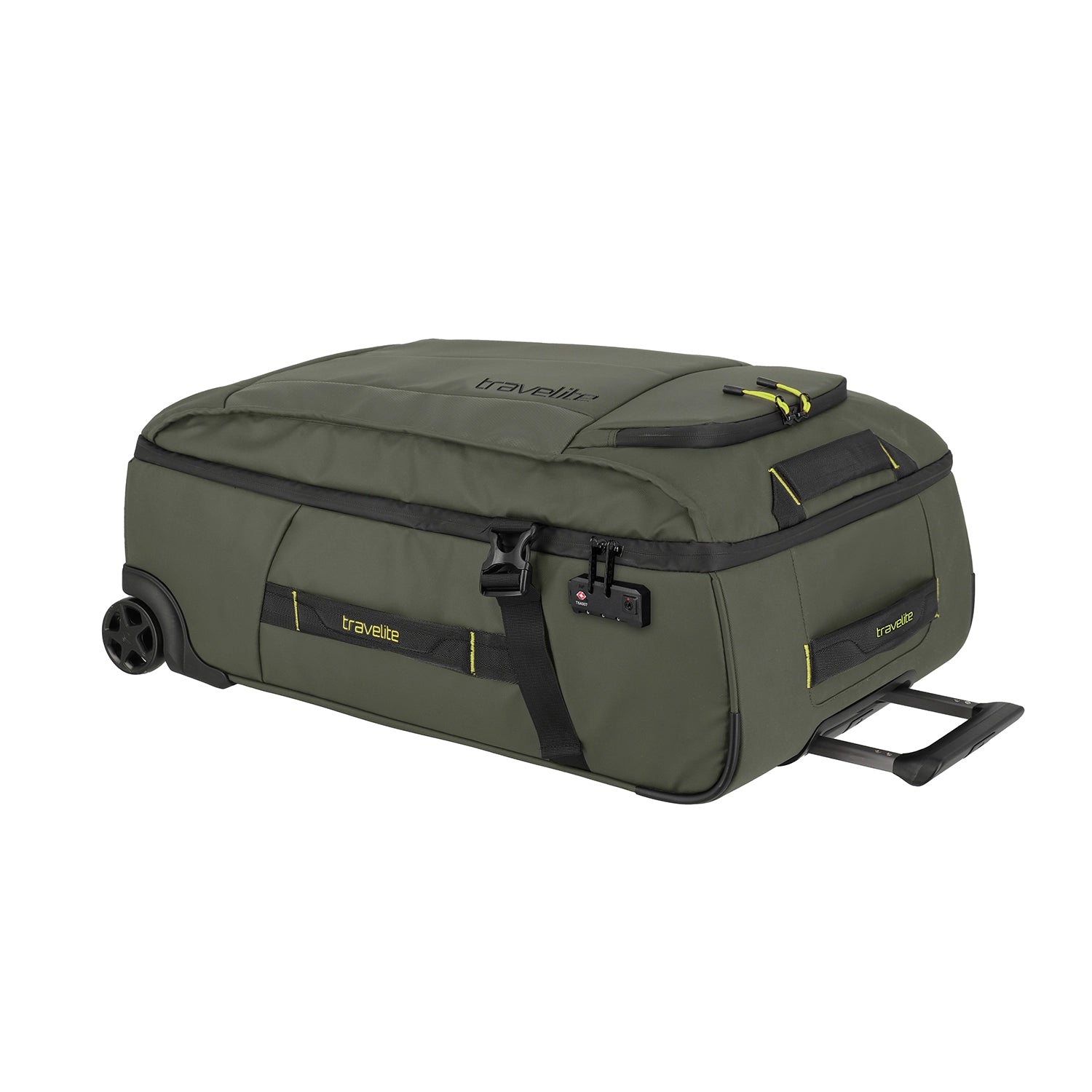Travelite Briize Rollenreisetasche khaki 67 cm - Seitenansicht mit Teleskopgriff