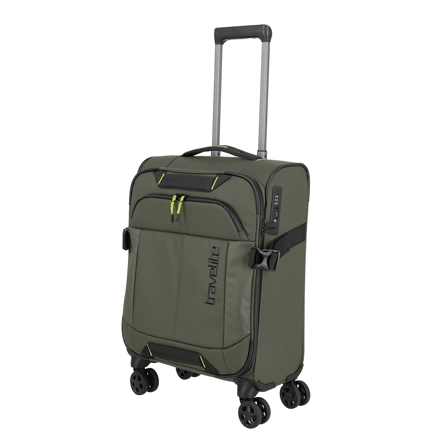 Travelite Briize 4-Rollen Trolley S 55 cm in Khaki - Frontansicht mit Teleskopgriff