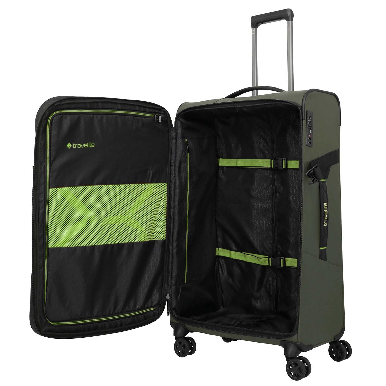 Travelite Briize 4 Rollen Trolley 78cm khaki Innenansicht mit Hemdenfach