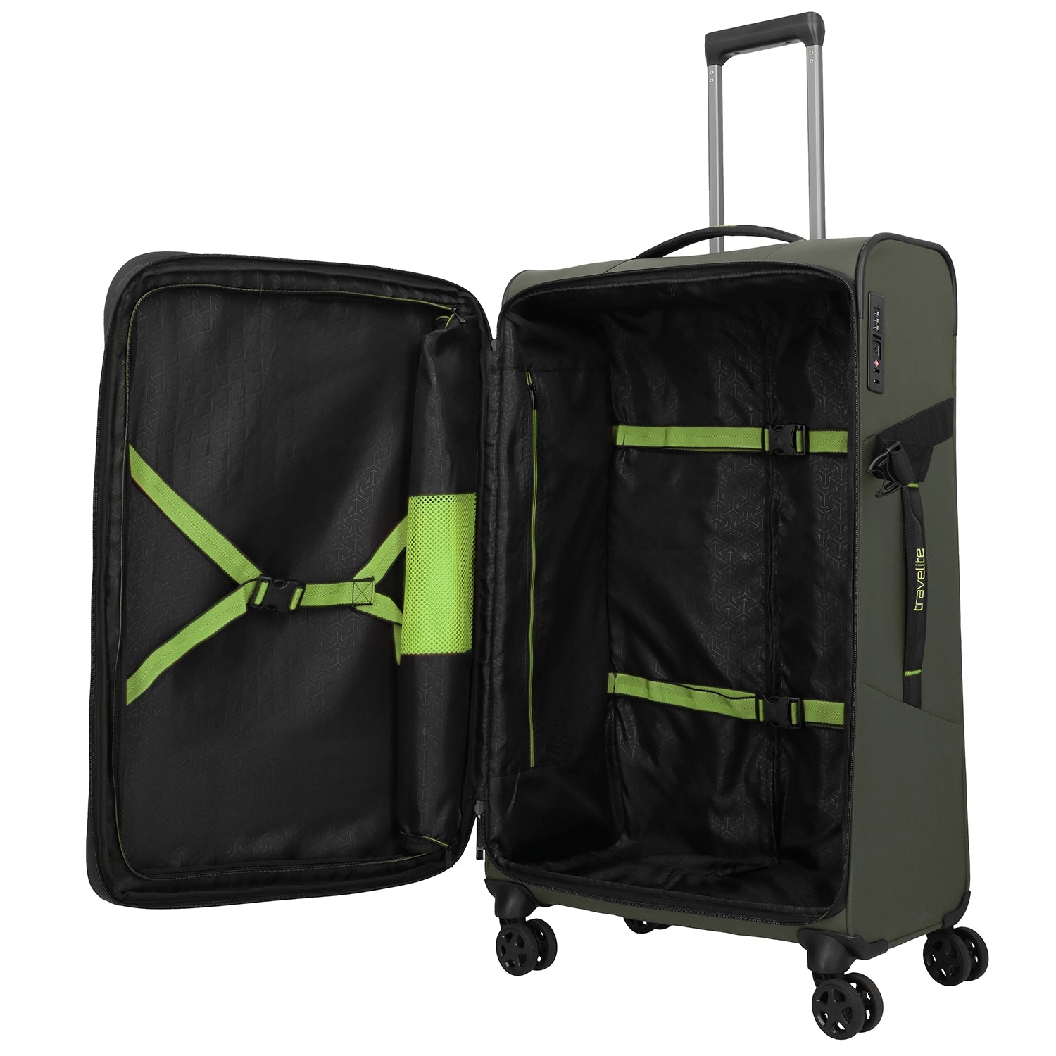 Travelite Briize 4 Rollen Trolley 78cm khaki Innenansicht mit Hemdenfach