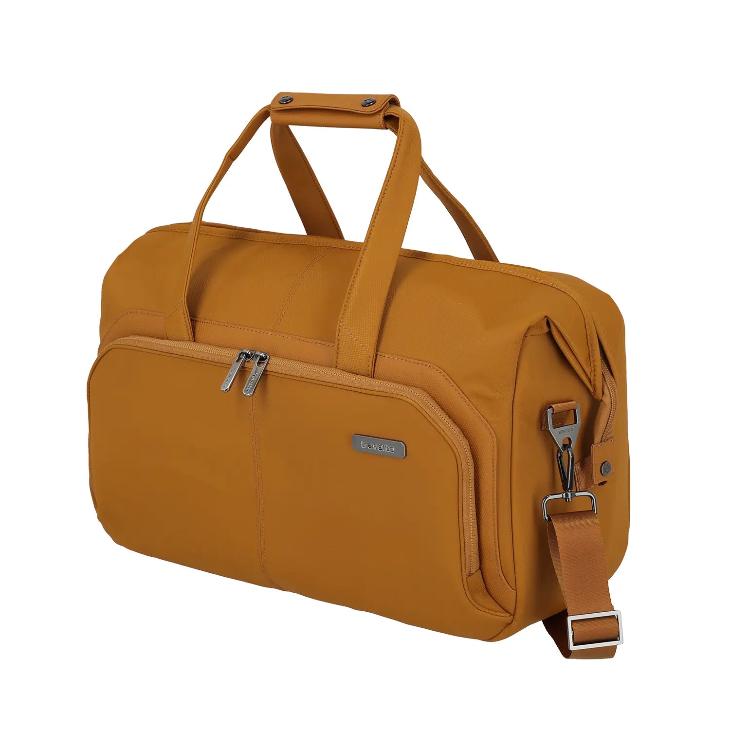 Travelite Priima Weekender 48 cm Curry - Seitenansicht mit Tragegriffen und Gurt