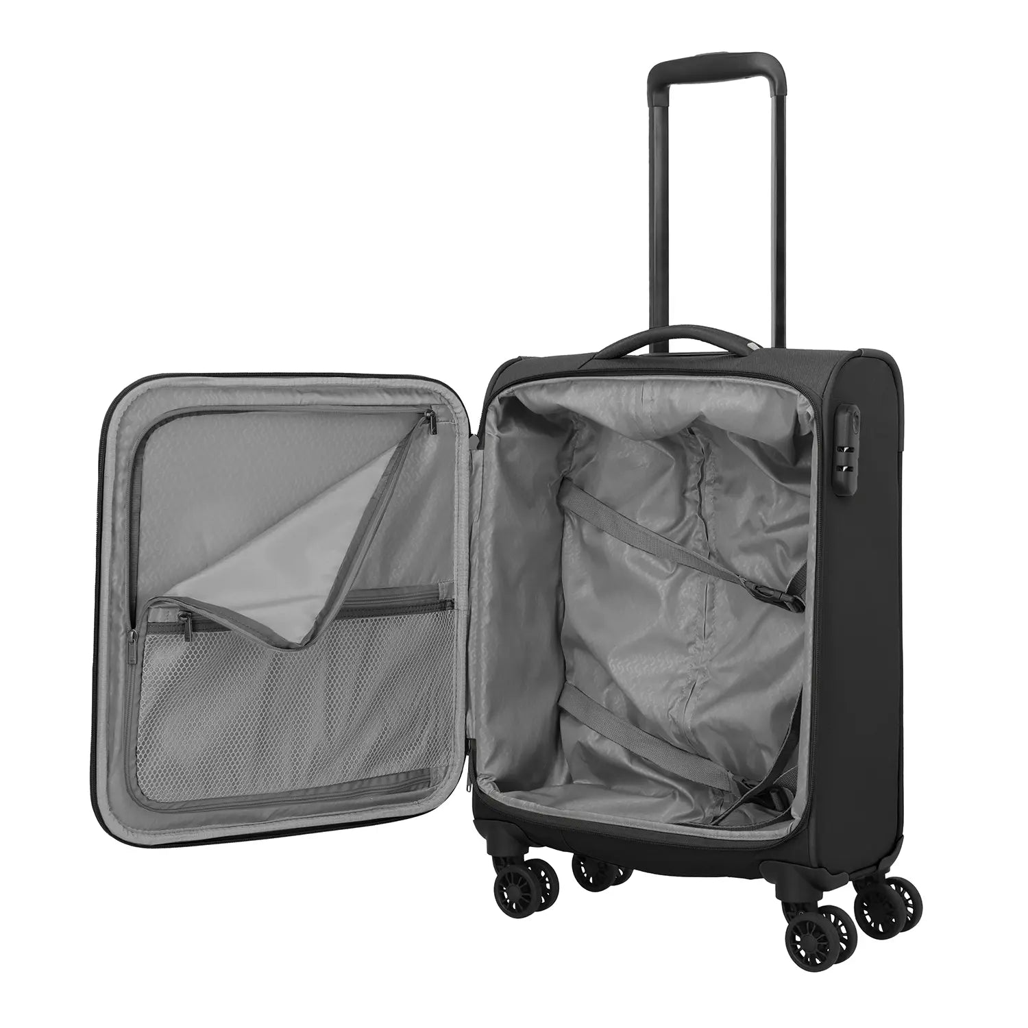 Kleiner Travelite Umbria 4-Rillen Trolley S - Innenaufteilung mit Packgurten und Hemdenfach