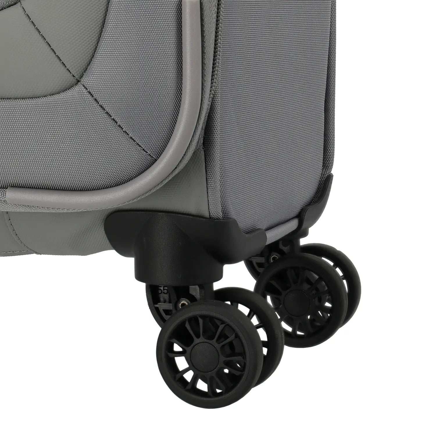 Detailbild der 360° drehbaren Doppelrollen von Travelite Umbria Trolley
