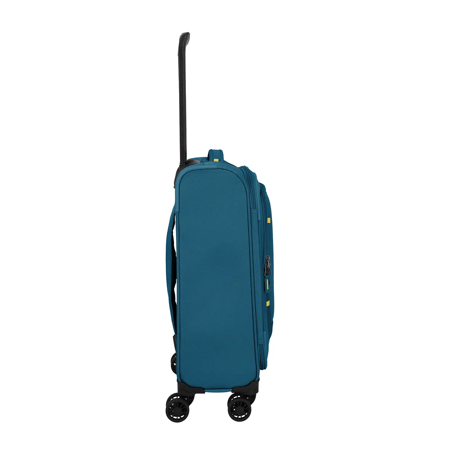 Travelite Umbria Trolley in Petrol-Blau - Seiteansicht mit ausgezogenem Teleskopgriff