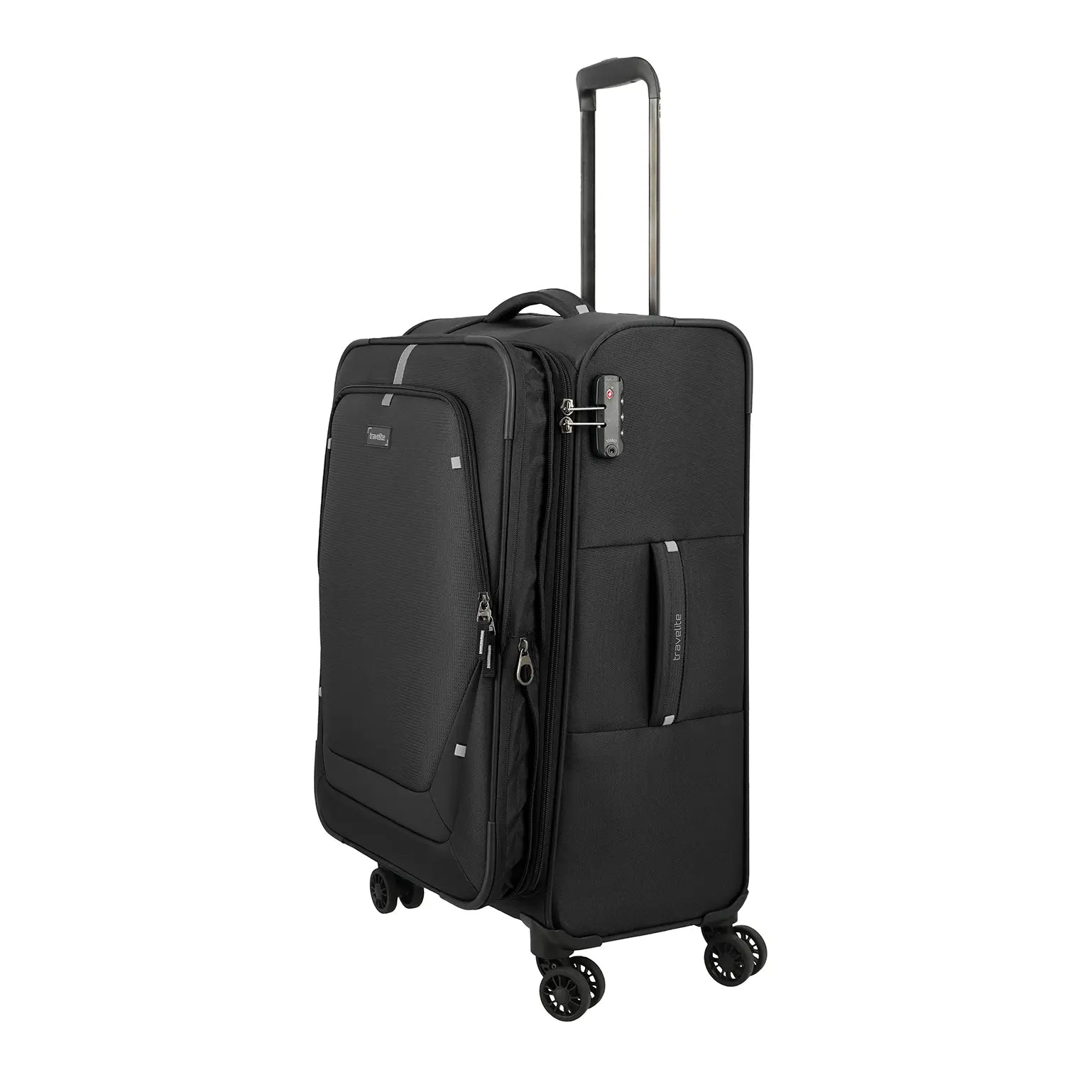 Travelite Umbria 4-Rollen Trolley M in Schwarz - Dehnfalte zur Volumenerweiterung
