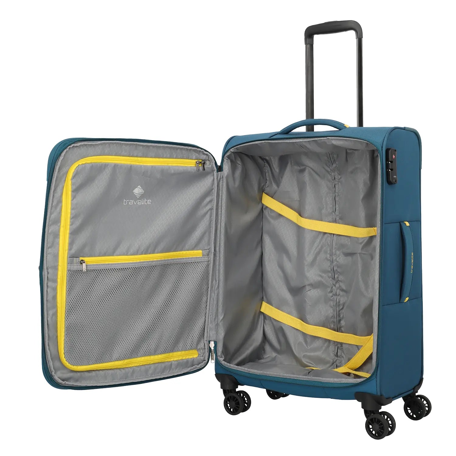 Travelite Umbria M Koffer geöffnet - Innenaufteilung mit Packgurten und Fächern