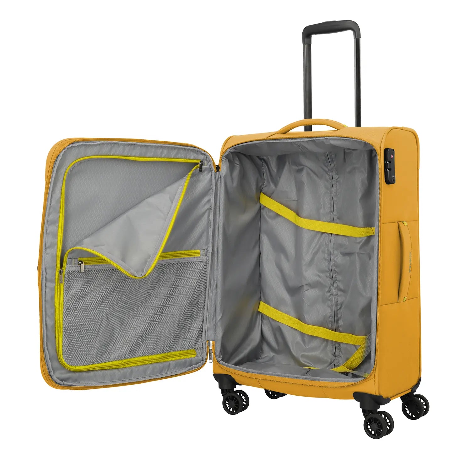 Travelite Umbria 4-Rollen Trolley M 67 cm in Golden Glow - Innenaufteilung mit Packgurten und Netzfach